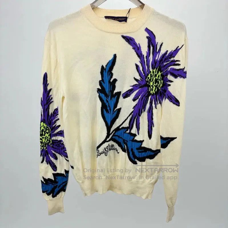 Louis Vuitton Louis Vuitton White Knit Sweater with Floral Design . Size US S / EU 44-46 / 1 - 1 Thumbnail