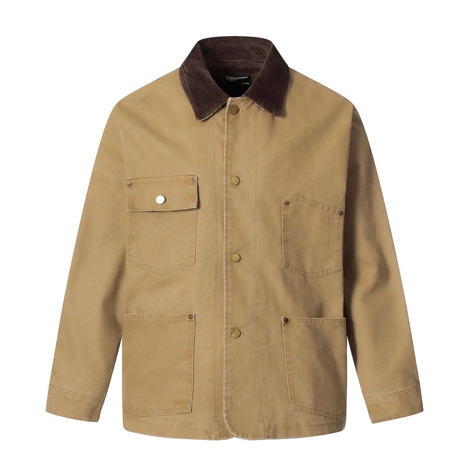 Japanese Brand Tan Retro Washed Work Jacket with Corduroy Collar Size US M / EU 48-50 / 2 - 1 Thumbnail