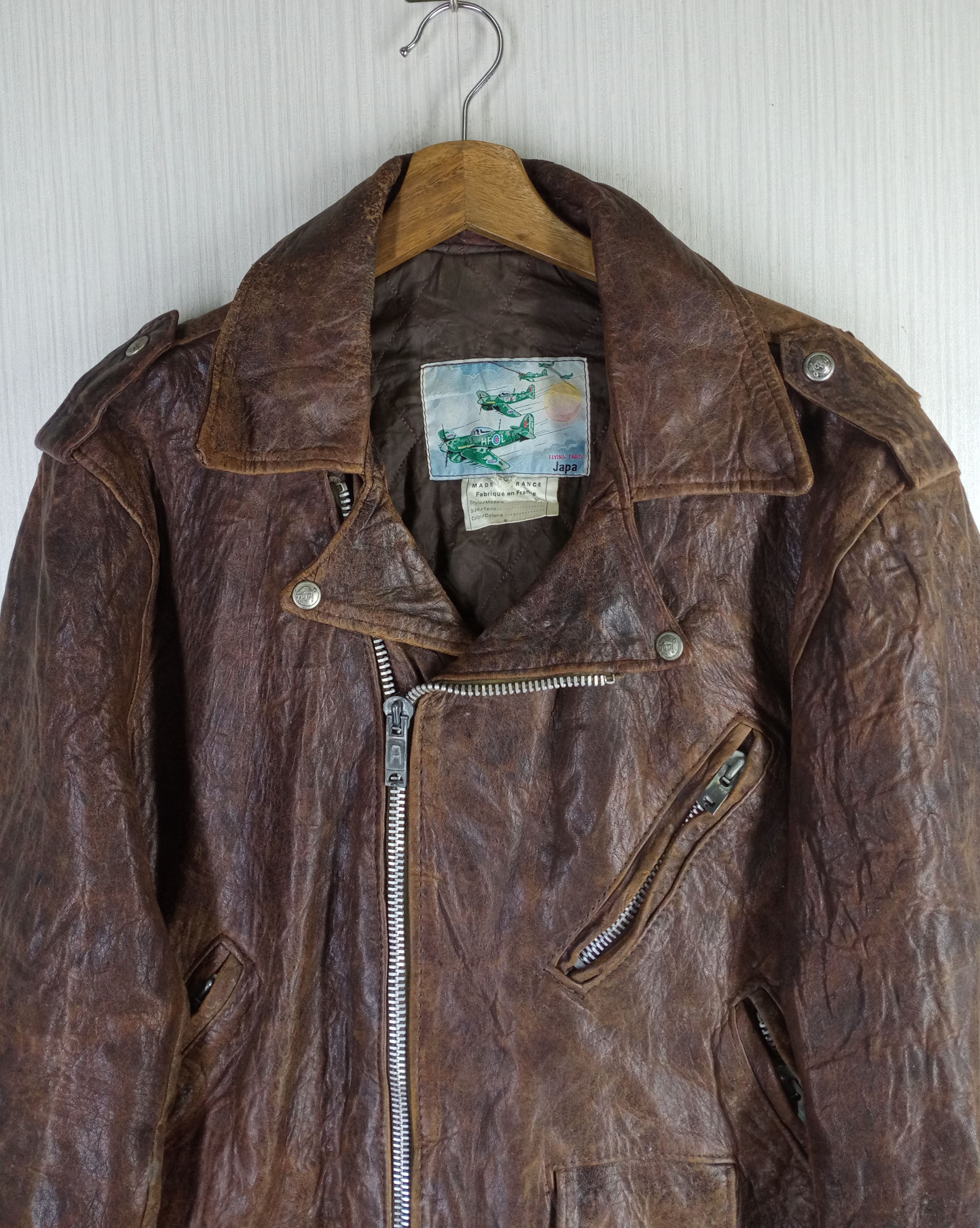 Vintage 60s French Army Japa Pilot Genuine Leather Flight Jacket Size US M / EU 48-50 / 2 - 2 Thumbnail