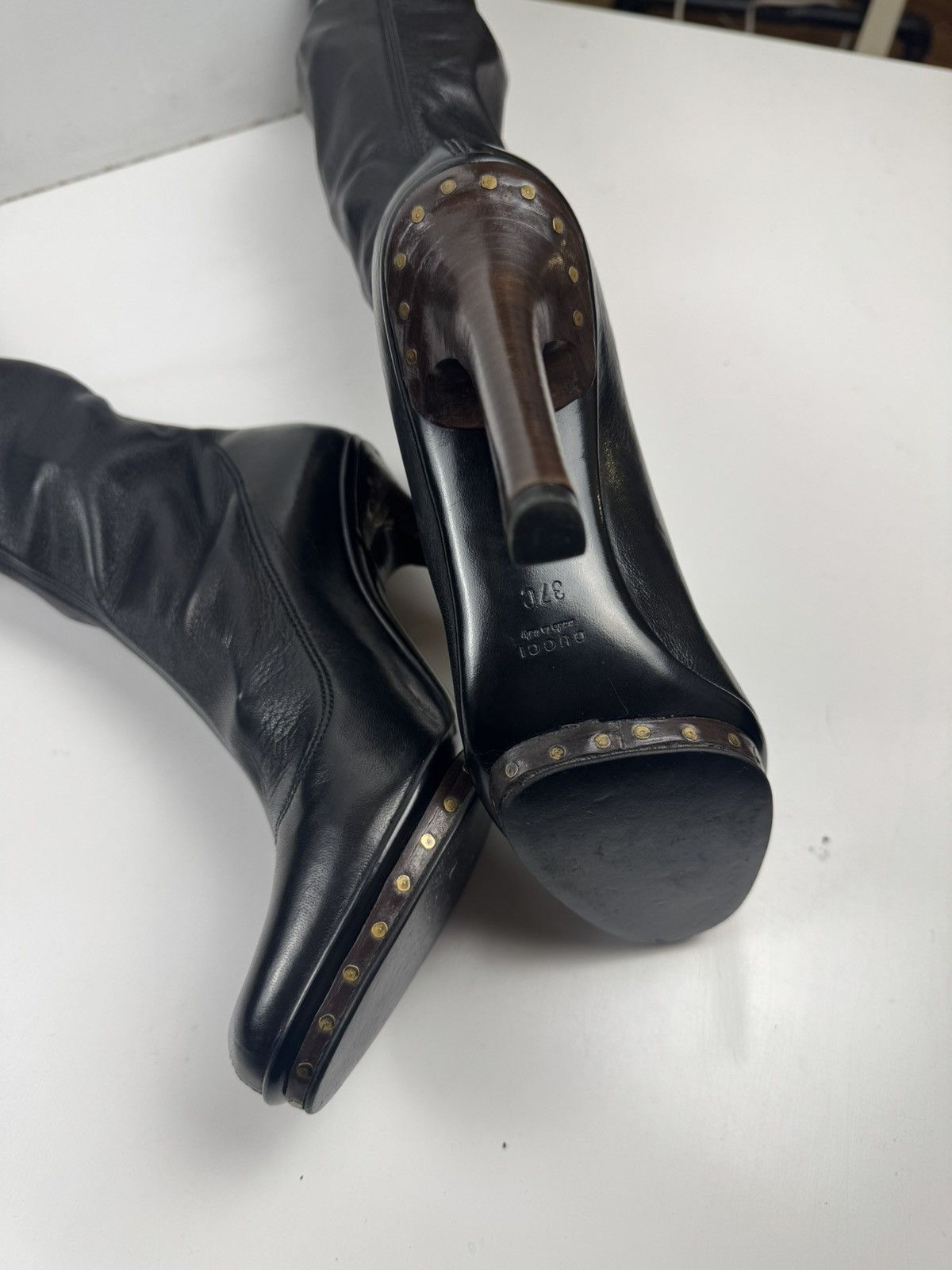 Gucci FW03 Black Leather GG Emblem Overknee Boots Size US 7 / IT 37 - 6 Thumbnail