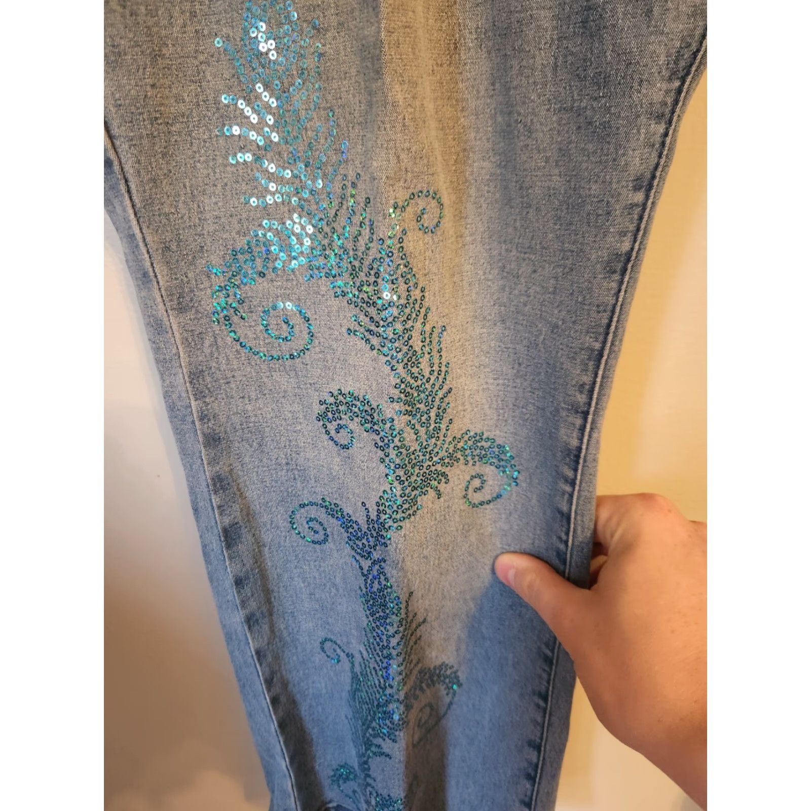 Vintage VINTAGE DG2 Diane Gilman Blue Embellished Shiny Bootcut Jeans 22W Petite Womens Jeans Boots Female Girls Mens Size 40" / US 18 - 5 Thumbnail