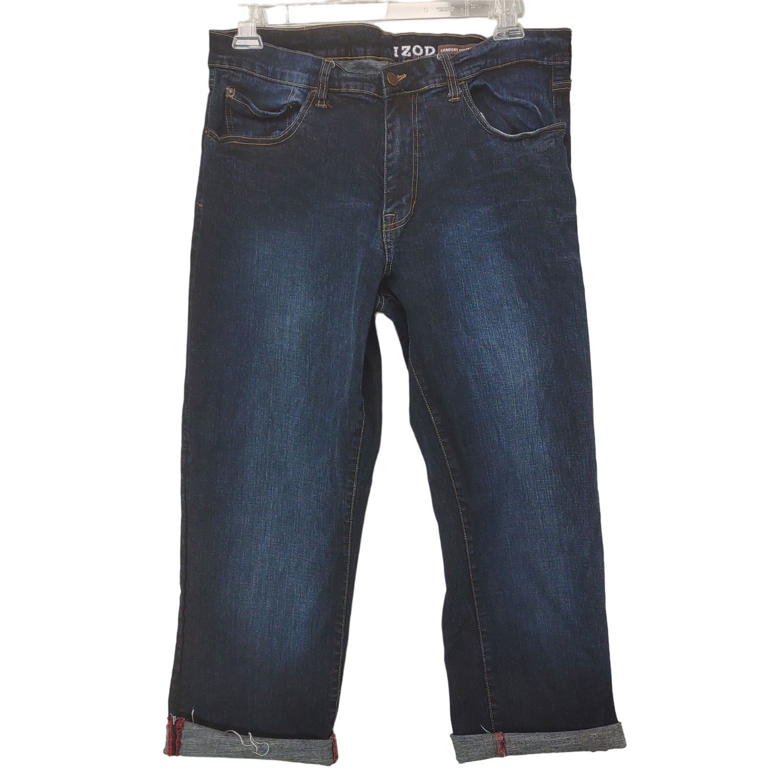 Izod IZOD Men's 36" Dark Wash Stretch Denim Cuff Leg Jeans Size US 36 / EU 52 - 1 Thumbnail