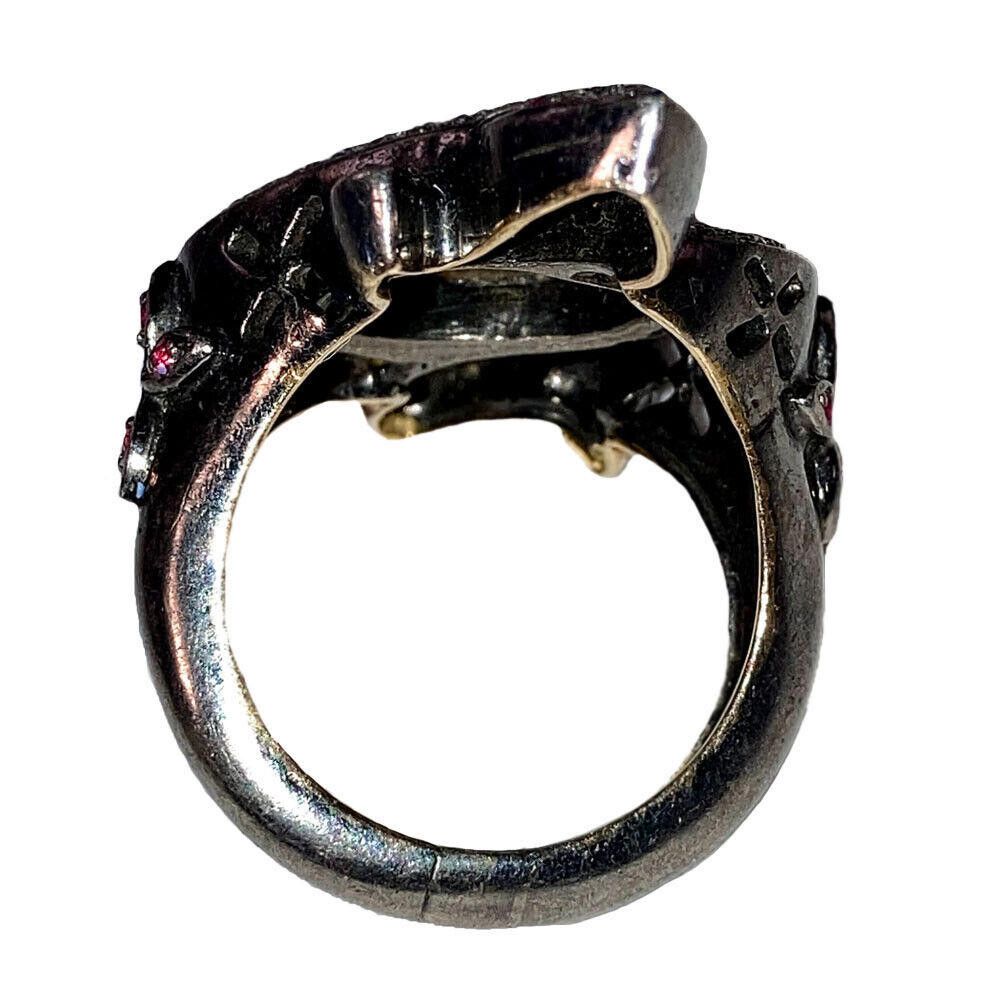 Designer Diamond Pave Ruby Sterling Double Snake Cocktail Ring Size ONE SIZE - 4 Thumbnail