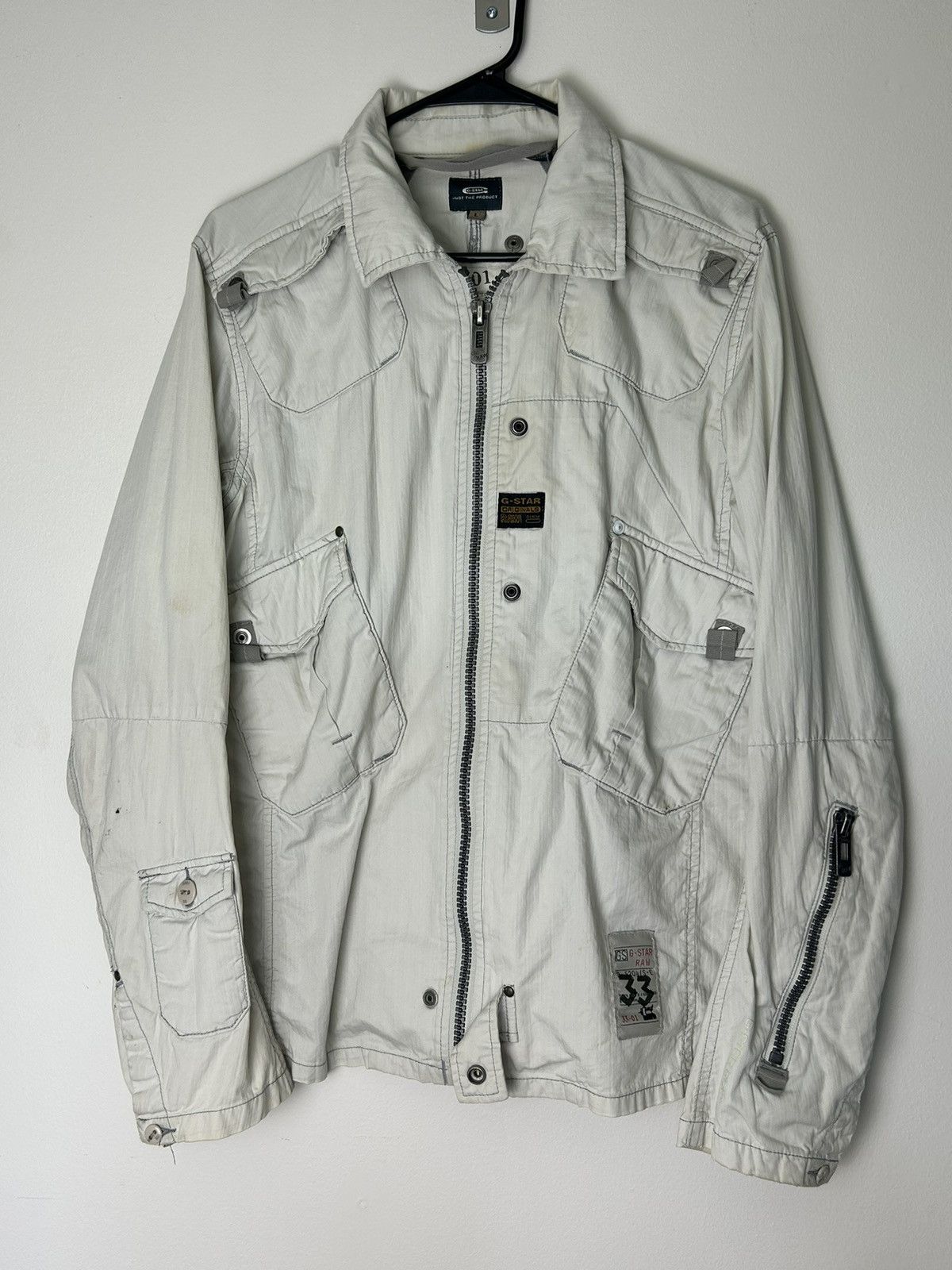 image of 14Th Addiction x G Star Raw 3301 Cargo Jacket in White, Men's (Size Large)