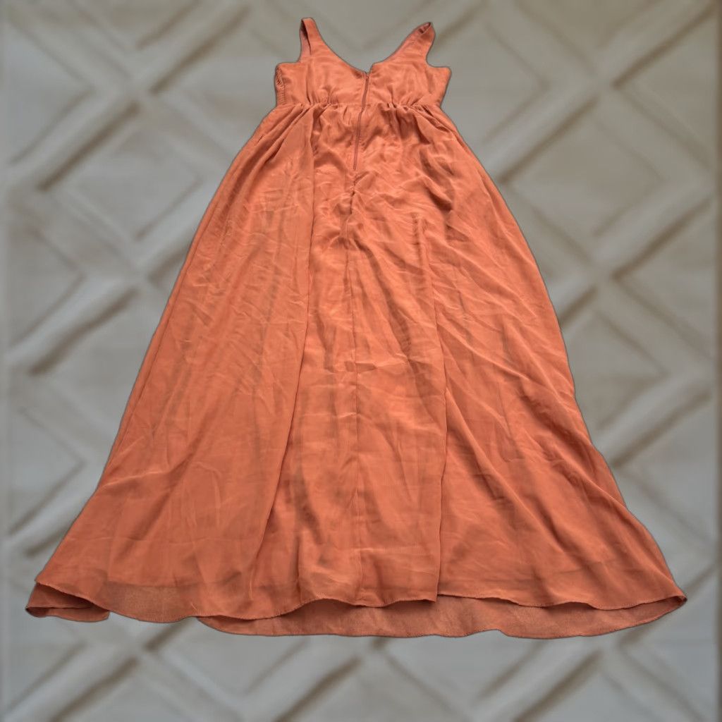 Vintage Birdy Grey Maxi Dress Womens M Chiffon Pleated Sleeveless V-Neck Brown Size M / US 6-8 / IT 42-44 - 1 Thumbnail