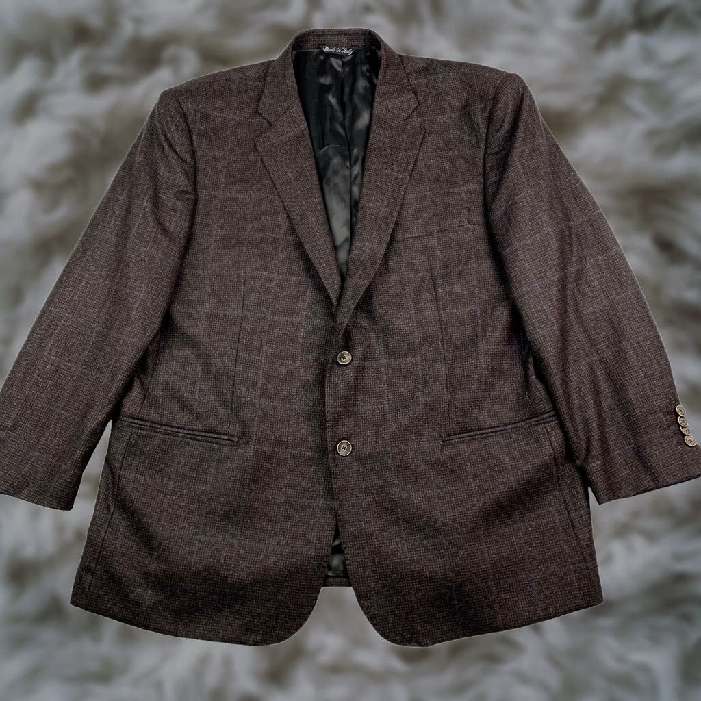 Vintage G. Manzoni Blazer Men's 44 Regular Brown Blue Plaid 100% Wool Italy Two-Button Jacket Coat Shirt Category: Blazer Size 44R - 1 Thumbnail