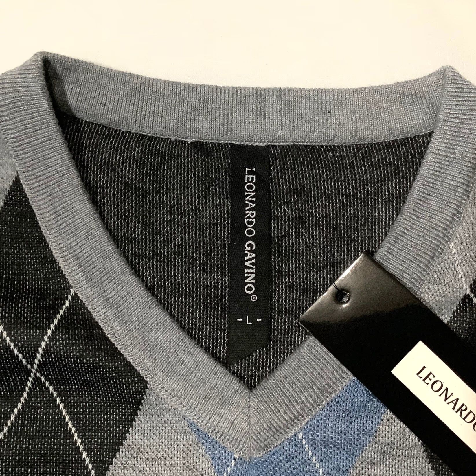 Vintage Leonardo Gavino Sweater Vest L Mens V-Neck Gray Blue Argyle Cotton Golf Size US L / EU 52-54 / 3 - 4 Thumbnail