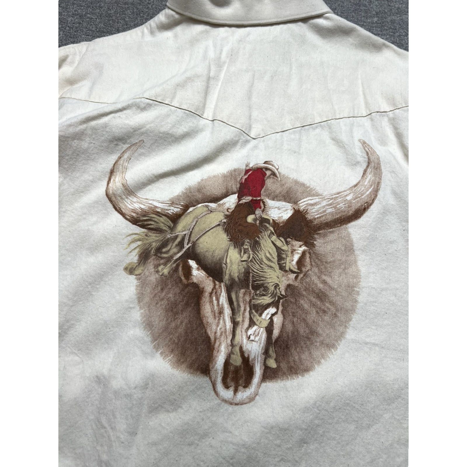 Wrangler VINTAGE Wrangler Button Down Shirt Mens 2XL Cotton Brushpopper Cowboy Western Beige Multicoloured 90s Cowboy Mens Button-Up Shirt Size US XXL / EU 58 / 5 - 2 Thumbnail