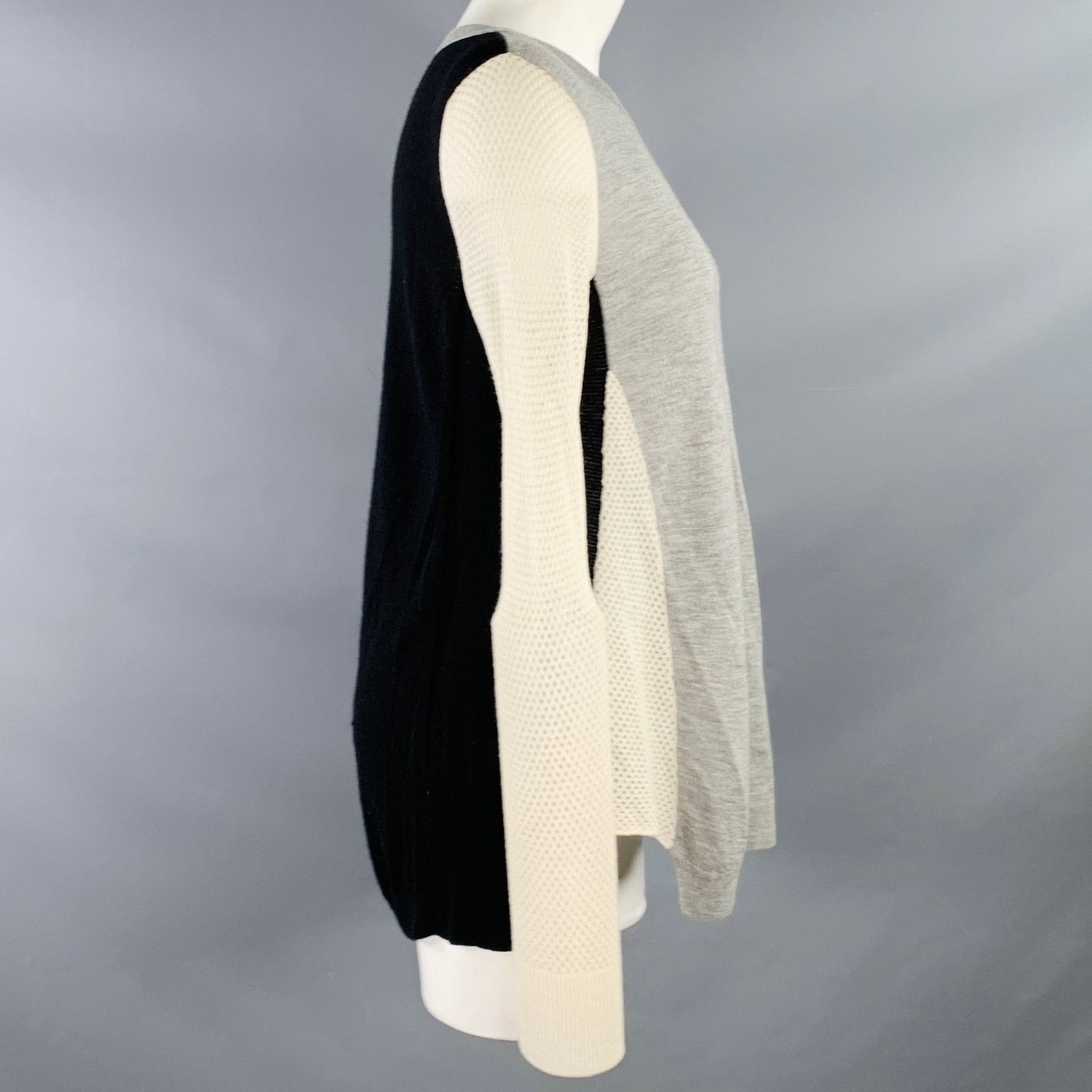 Rebecca Taylor S Grey Black White Nylon Blend Mixed Fabrics Casual Top Size S / US 4 / IT 40 - 2 Thumbnail