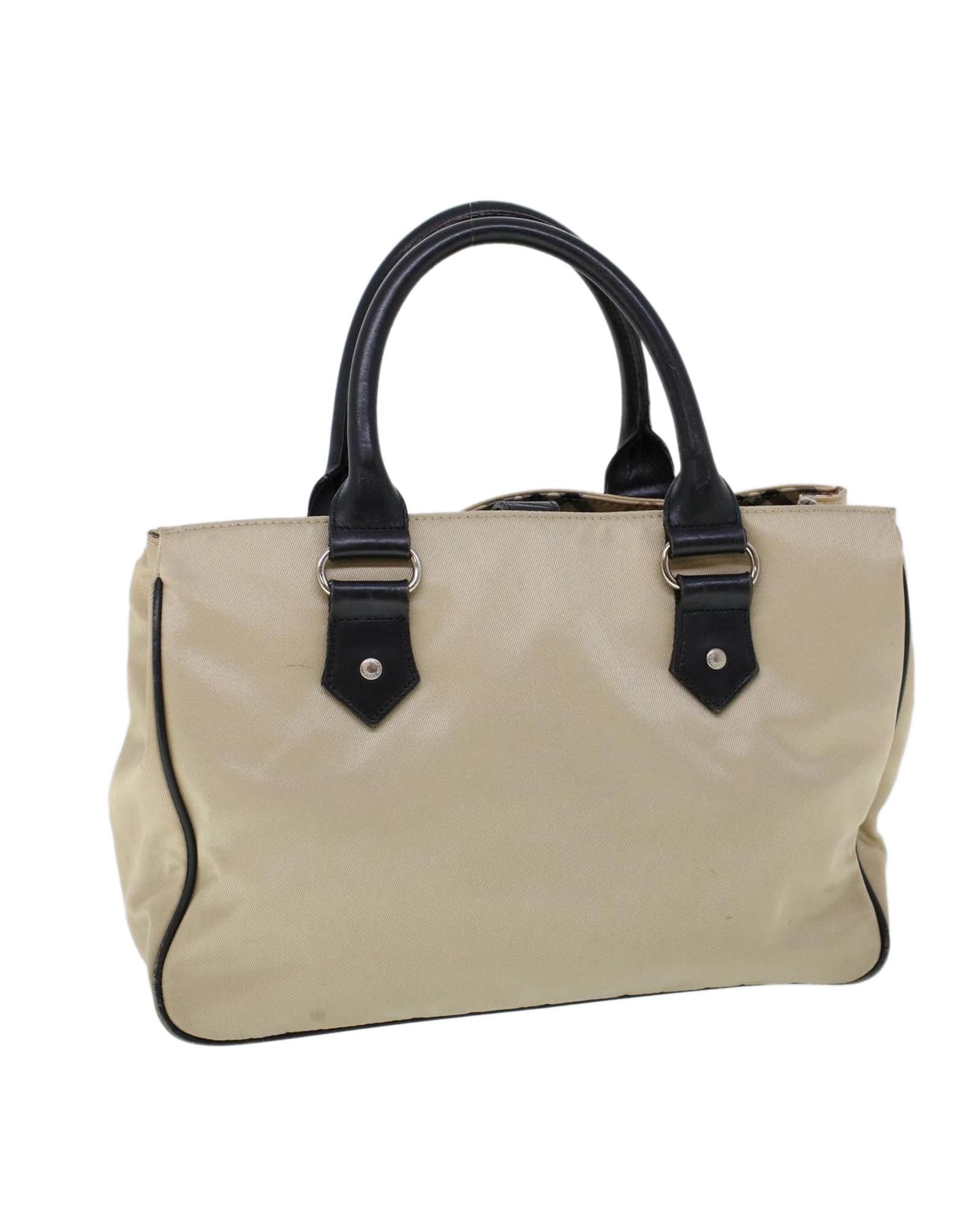image of Burberry Authentic Beige Nylon Hand Bag With Check Pattern, Women's