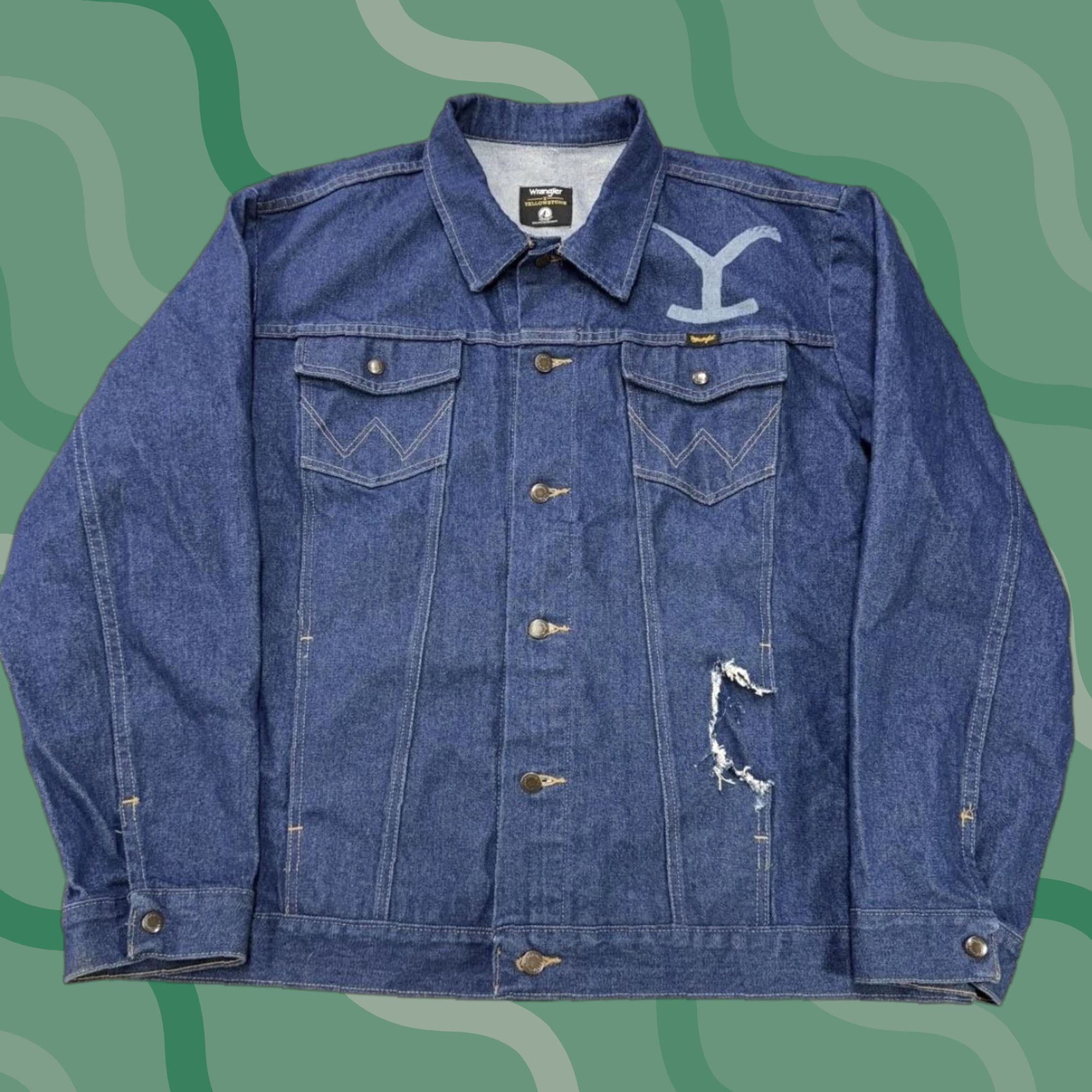 Wrangler VINTAGE Wrangler Yellowstone Jacket Mens 2XLT Blue Denim Western Skull Back Graphic Size US XXL / EU 58 / 5 - 1 Thumbnail