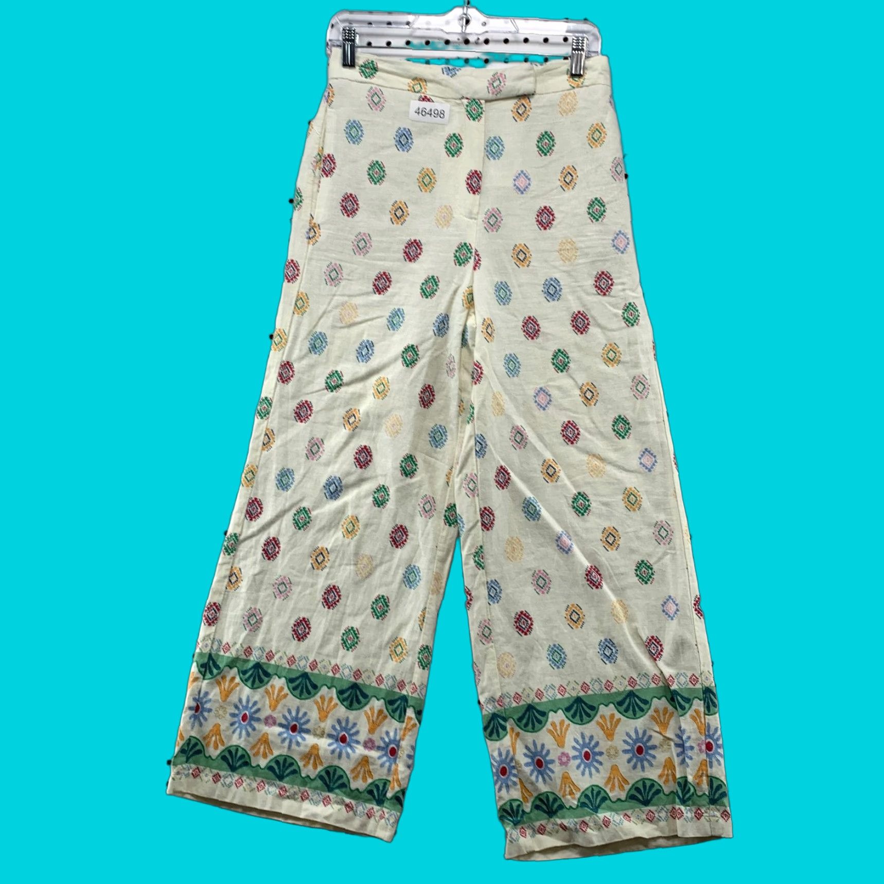 Anthropologie VINTAGE Anthropologie Linen Wide Leg Pants Women S Hippie Boho 28x26 Beige Floral Linen Crew? Size 28" / US 6 / IT 42 - 1 Thumbnail