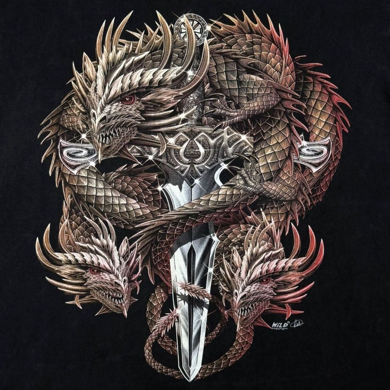 Vintage Wild Dragon Sword Graphic Black Cotton T-Shirt XL Mens Early 00s Goth Fantasy Graphic Print Short Sleeve Shirt Size US XL / EU 56 / 4 - 4 Thumbnail
