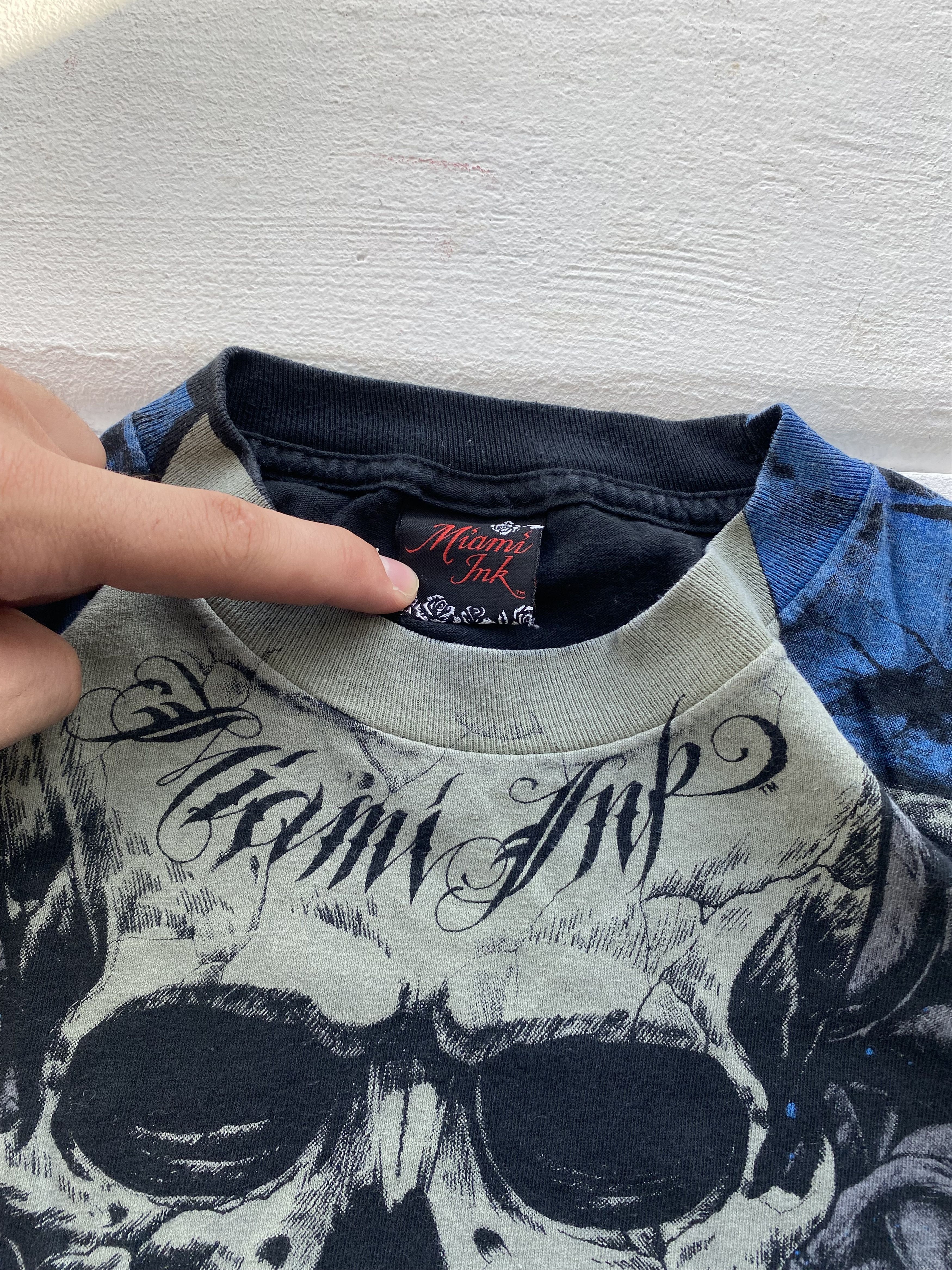 Vintage 00s Miami Ink Gothic Opium Skull Hardy Overprint Shirt Size US XL / EU 56 / 4 - 3 Thumbnail