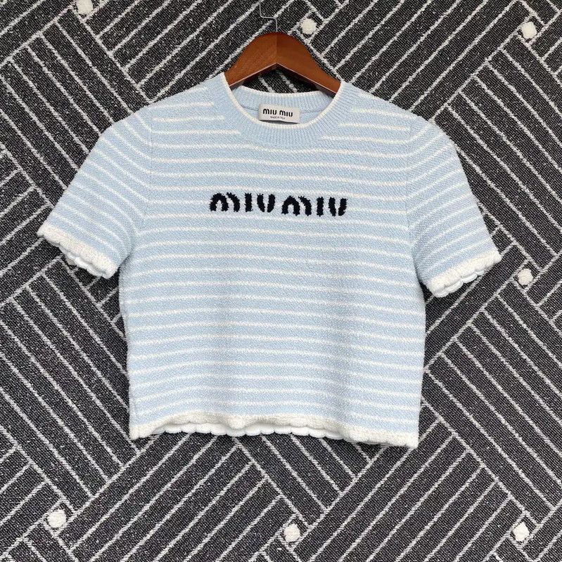 Miu Miu Miu Miu Summer Blue Nylon T-Shirt 0089 Size M / US 6-8 / IT 42-44 - 1 Thumbnail