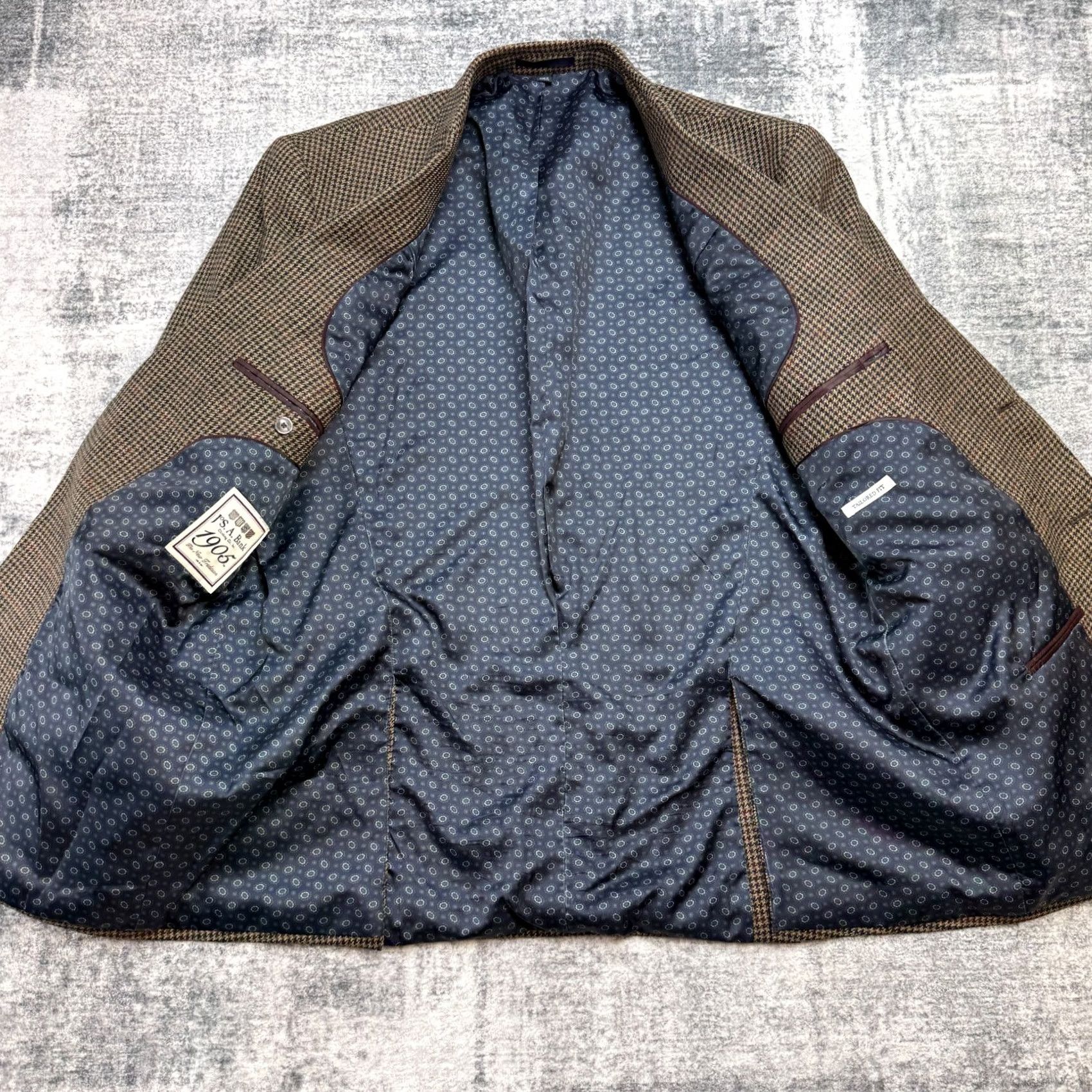 Jos. A. Bank Jos. A. Bank Blazer Jacket Mens 42L Brown Houndstooth Wool Blazer Notch Lapel Single-Breasted 3-Button Jeans/Coat? Size 42R - 3 Thumbnail