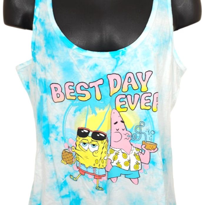 Vintage SpongeBob SquarePants Tank Top Mens Size Medium Blue Tie Dye Best Day Ever Shirt Size US M / EU 48-50 / 2 - 2 Thumbnail