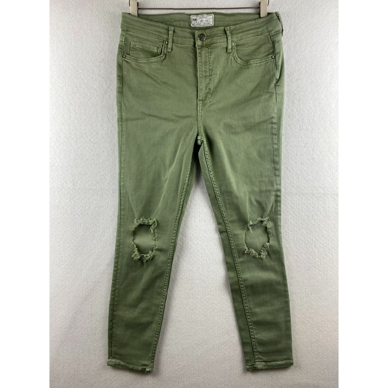 Free People Free People Jeans Womens 30 Green Ankle Stretch Denim High Rise Tapper Pants Size 30" / US 8 / IT 44 - 2 Thumbnail