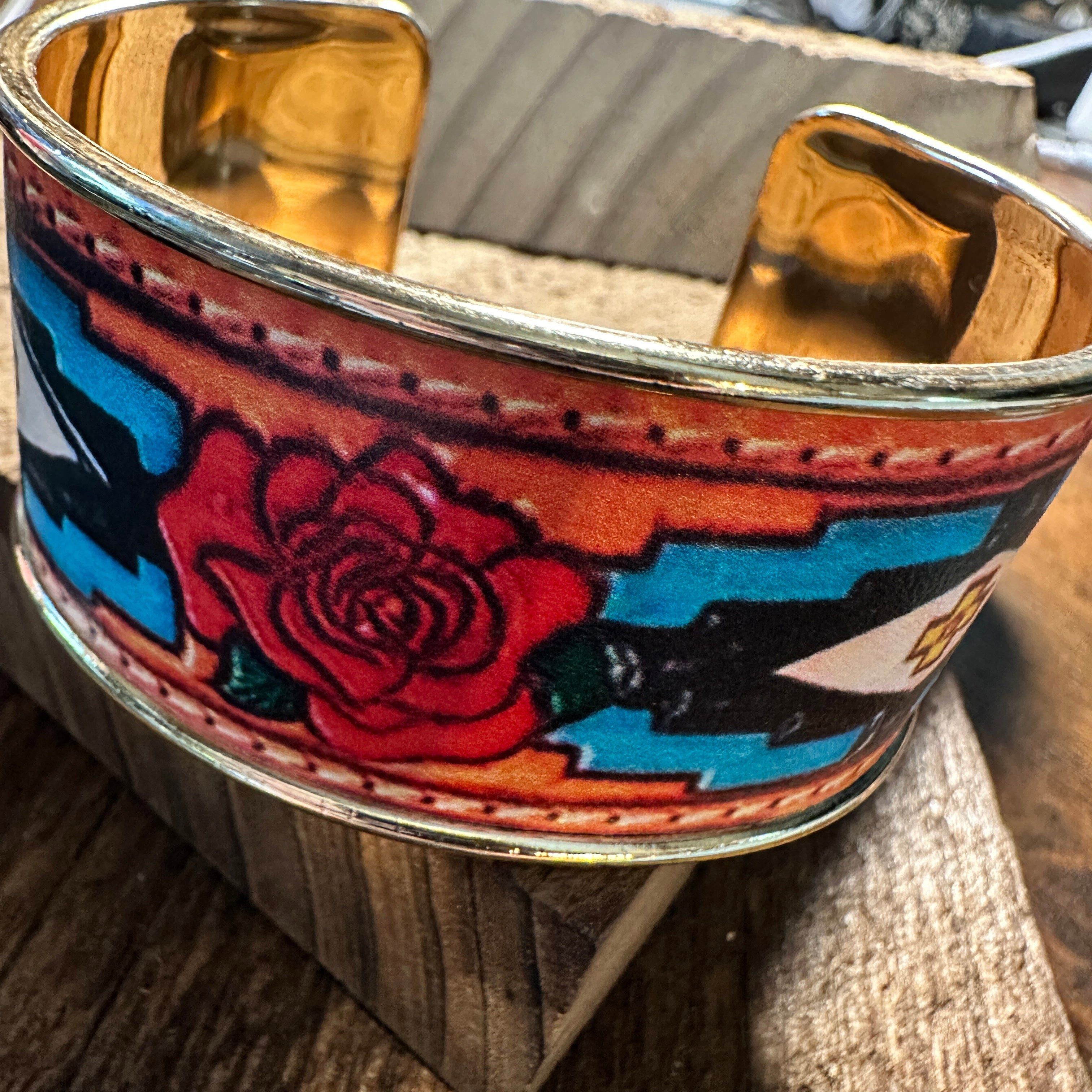 Other Boho Native American Rose Wide Cuff Bangle Bracelet, Floral Size ONE SIZE - 9 Thumbnail