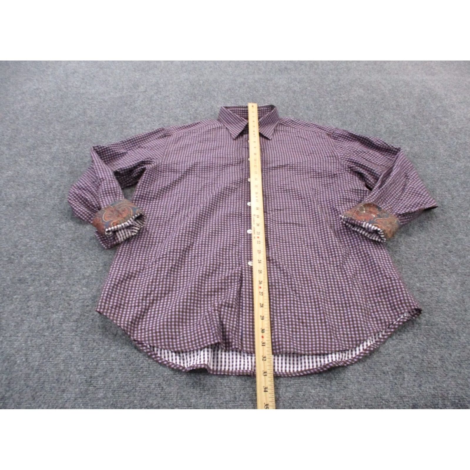 Robert Graham Robert Graham Designer Shirt Mens L Purple Plaid Dress Casual Flip Cuff Size US L / EU 52-54 / 3 - 3 Thumbnail