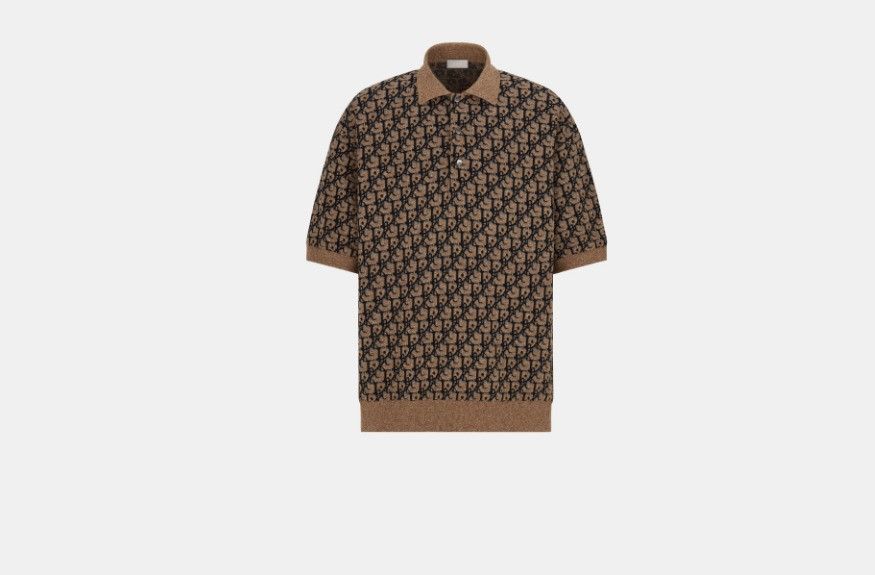 image of Dior O1W1Db10324 Oversized Polo Shirts In Beige & Black in Beige/Black, Men's (Size Small)