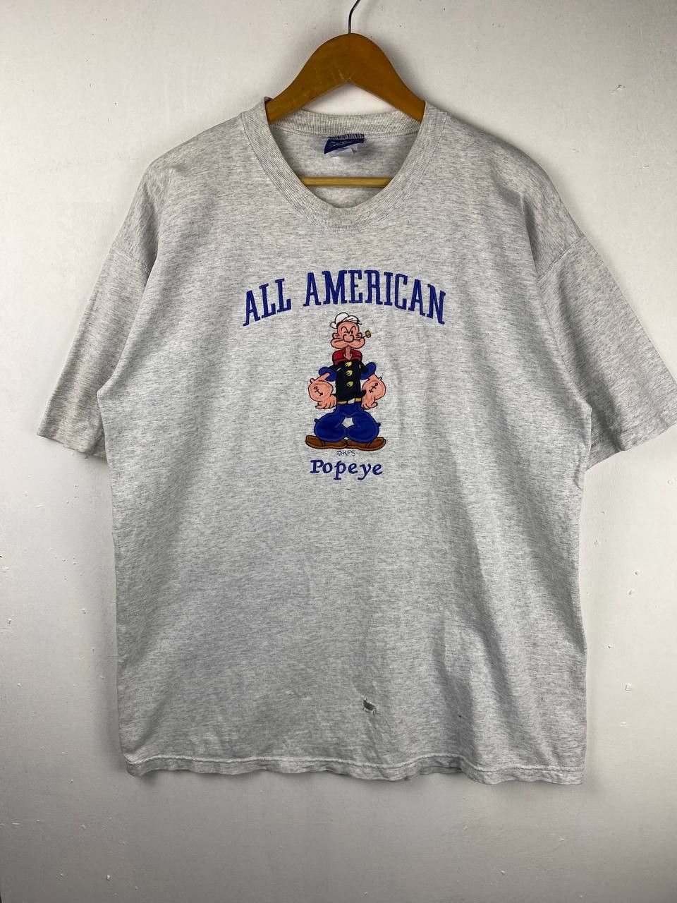image of Avant Garde x Movie Vintage Popeye The Sailorman Tee Embroided Design in Grey, Men's (Size Large)