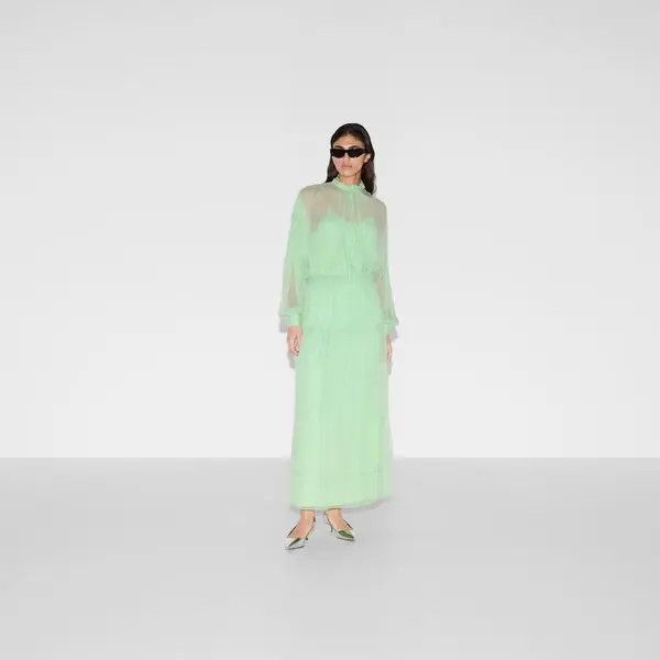 Gucci o1la5ras0526 Silk Chiffon Creponne Top Blouses in Green Size M / US 6-8 / IT 42-44 - 2 Thumbnail