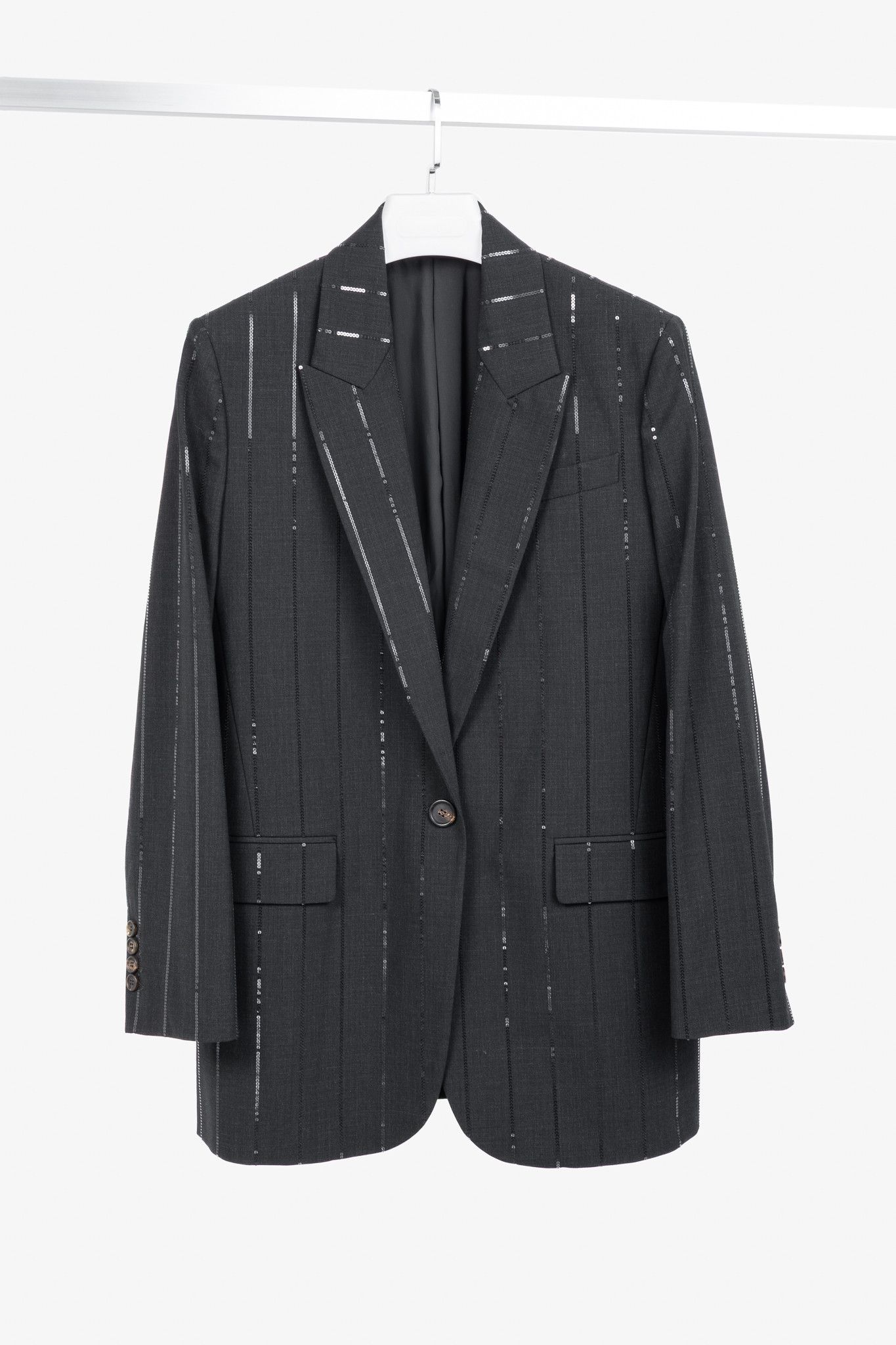 Brunello Cucinelli Brunello Cucinelli AW23 Wool-Blend Sequin-Stripe Blazer Size XL / US 12-14 / IT 48-50 - 1 Thumbnail