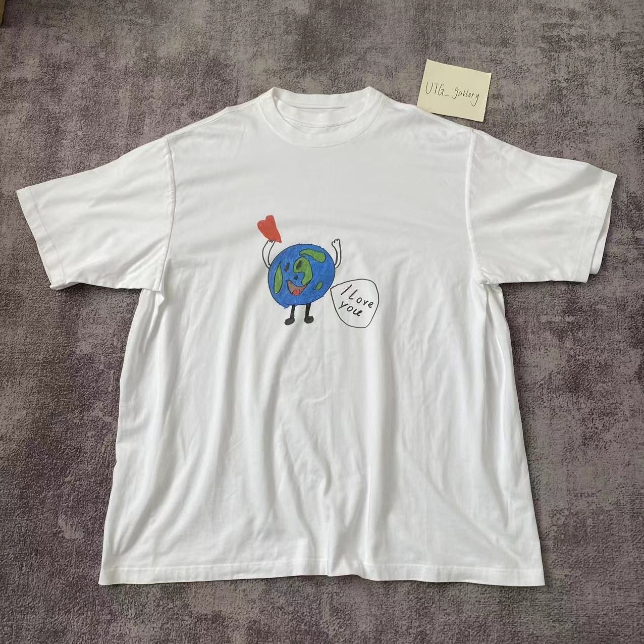 image of Balenciaga “I Love U” Earth T-Shirt in White, Men's (Size XS)