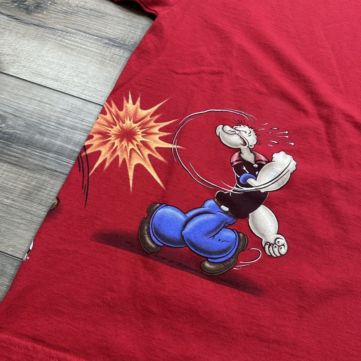 Alstyle Vintage 2002 Y2K Popeye vs Bluto Red Wrap Around Graphic Tee Size US XL / EU 56 / 4 - 5 Thumbnail