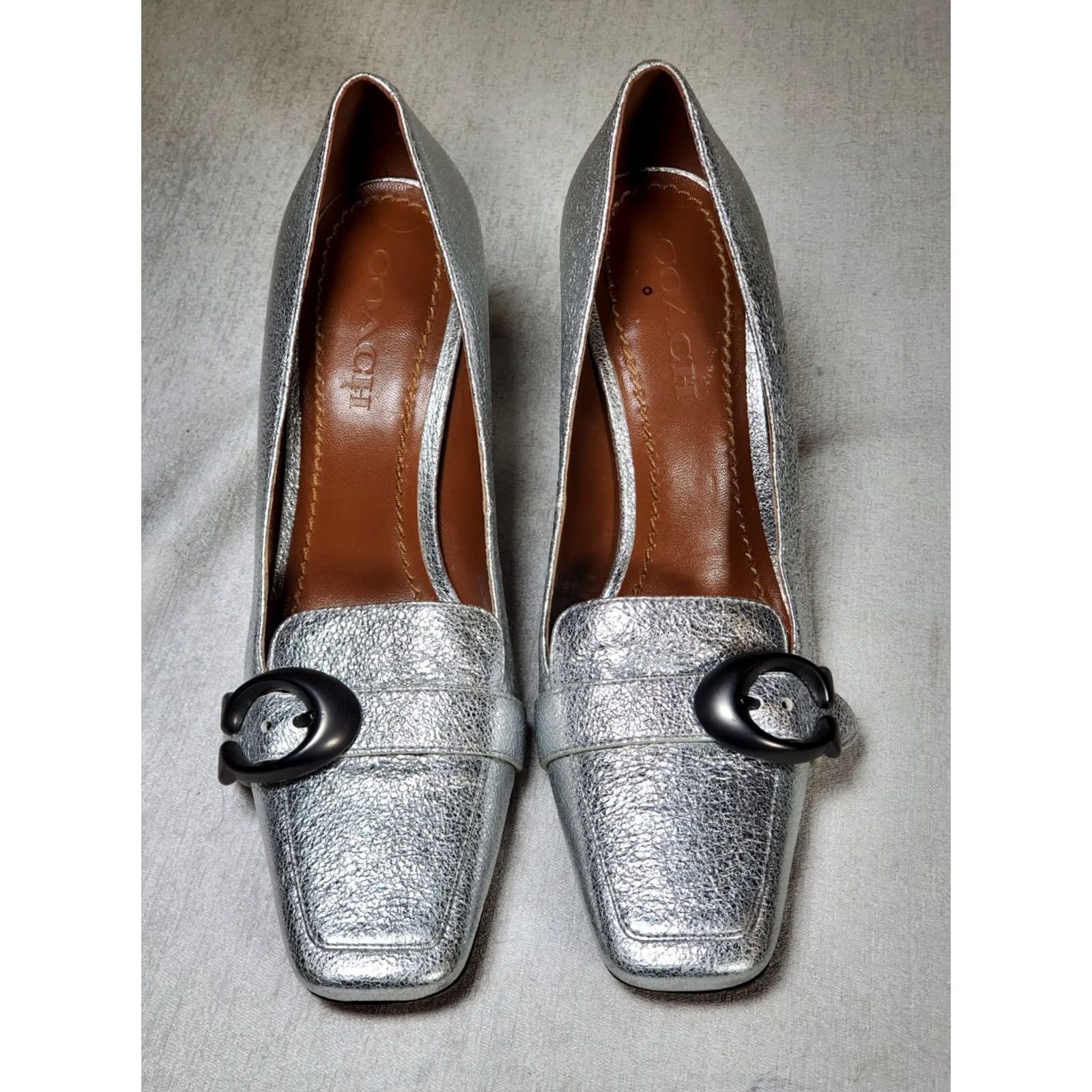 Coach COACH 85 mm Jade Loafers Metallic Silver Square Toe Heeled Pumps Women's US 7 B Size US 6 / IT 36 - 7 Thumbnail