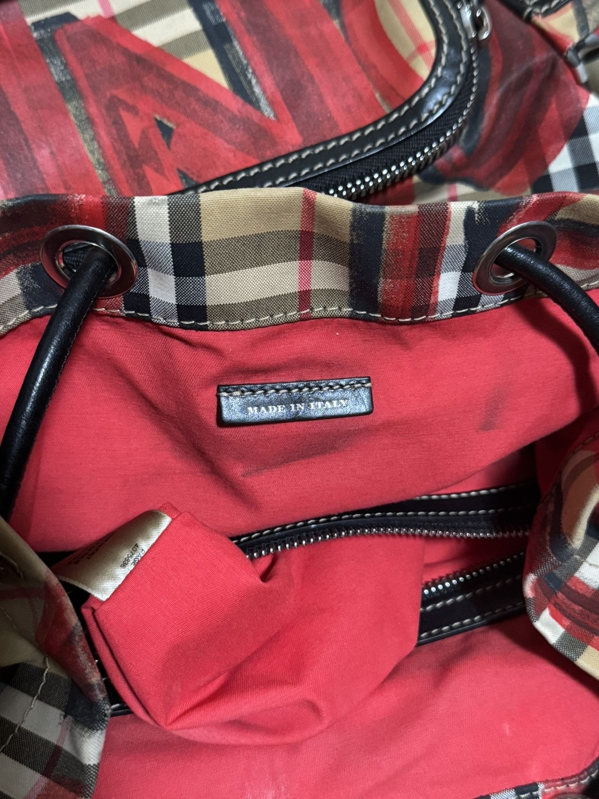 Burberry 🔥Rare Burberry Graffiti Nova Check Leather Canvas Backpack Size ONE SIZE - 15 Thumbnail
