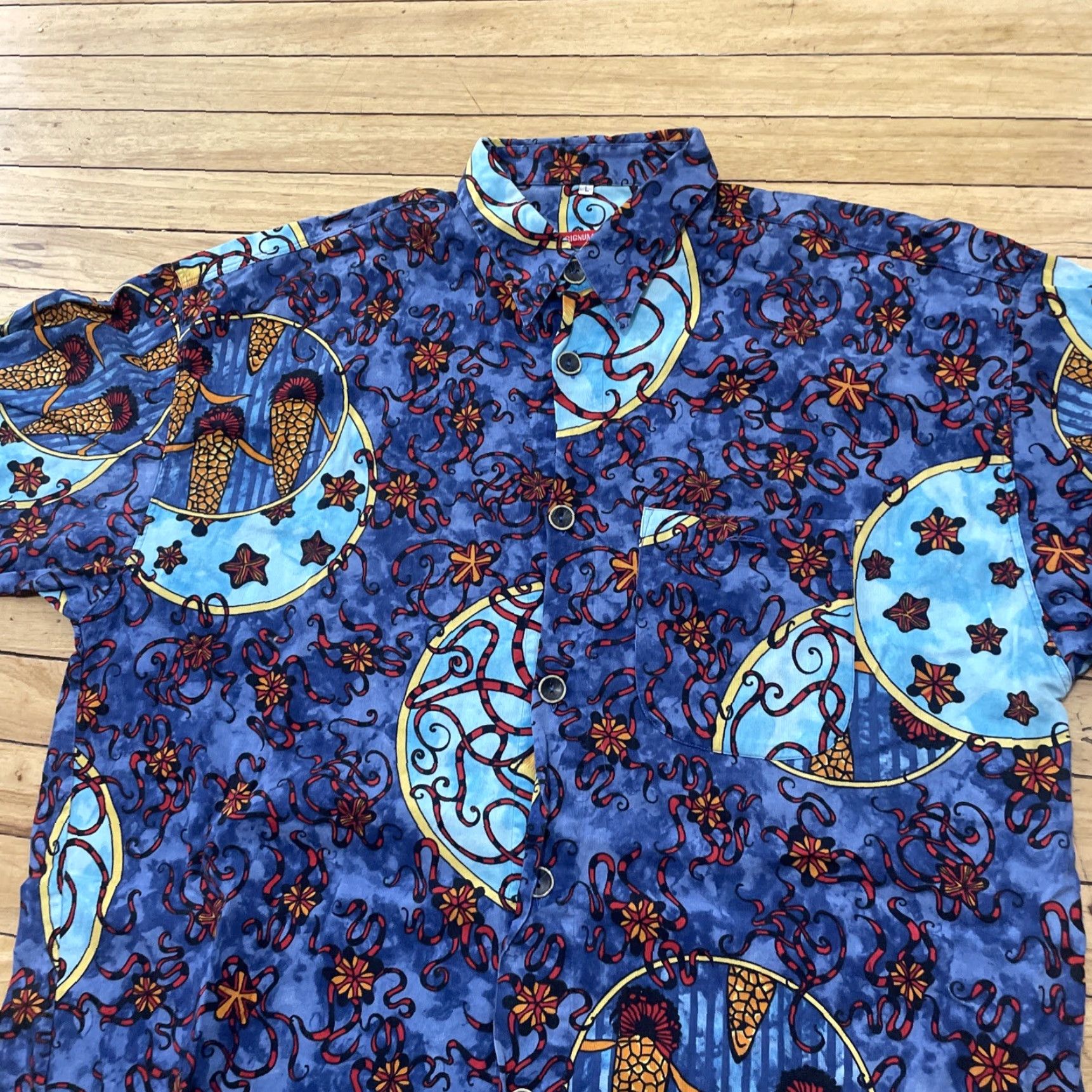 Vintage Signum Graphic Shirt Men L Oversized Butterfly Starfish Blue Orange Geometric Premium Button Up Shirt Size US L / EU 52-54 / 3 - 4 Thumbnail