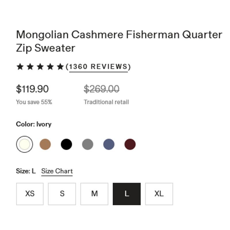 Quince Mongolian Cashmere Fisherman Quarter Zip Sweater Ivory Large Size L / US 10 / IT 46 - 6 Thumbnail