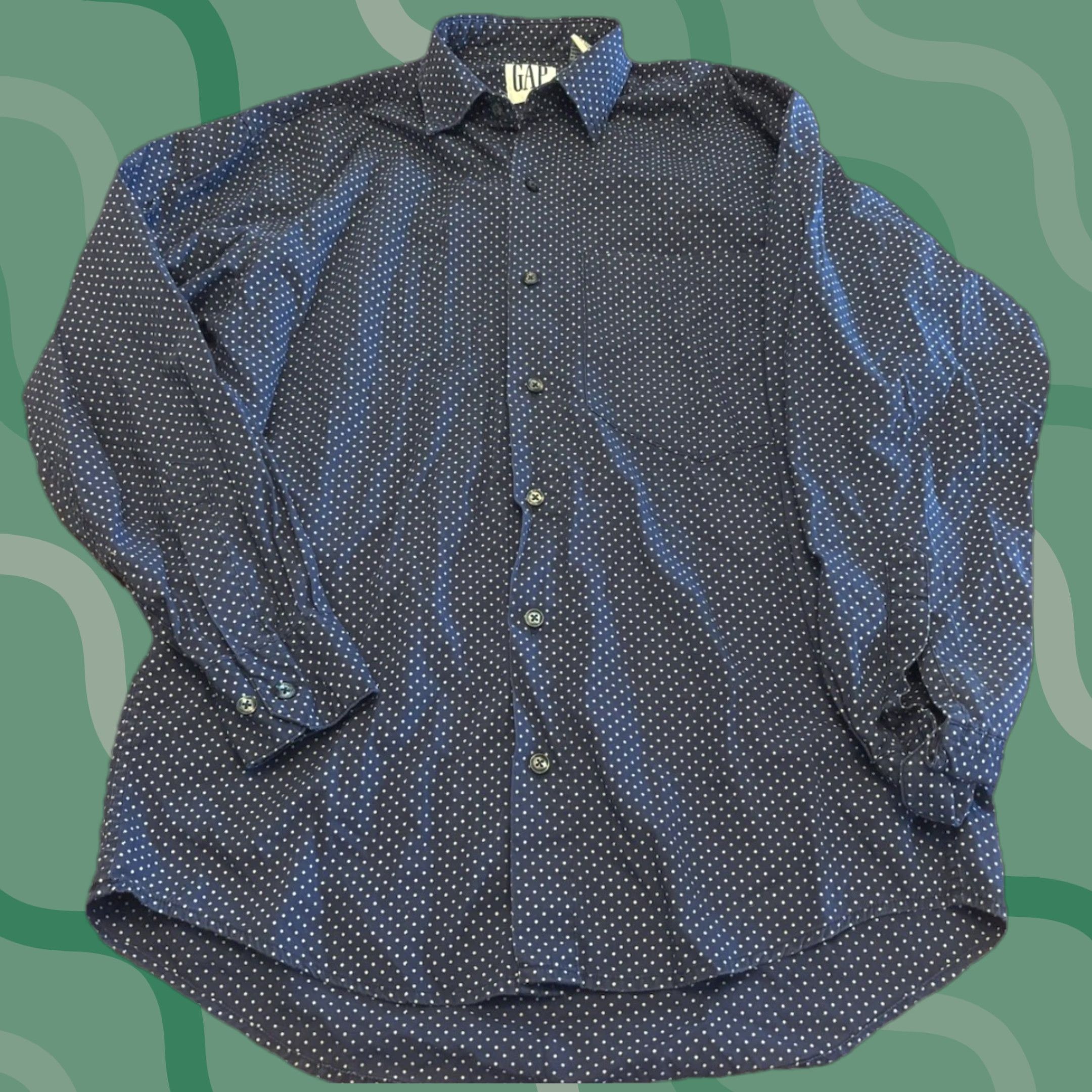 Gap VINTAGE Gap Shirt Polka Dot 90s Atomic Normcore Button-Up Collared Long Sleeve S Blue Men Size US S / EU 44-46 / 1 - 1 Thumbnail