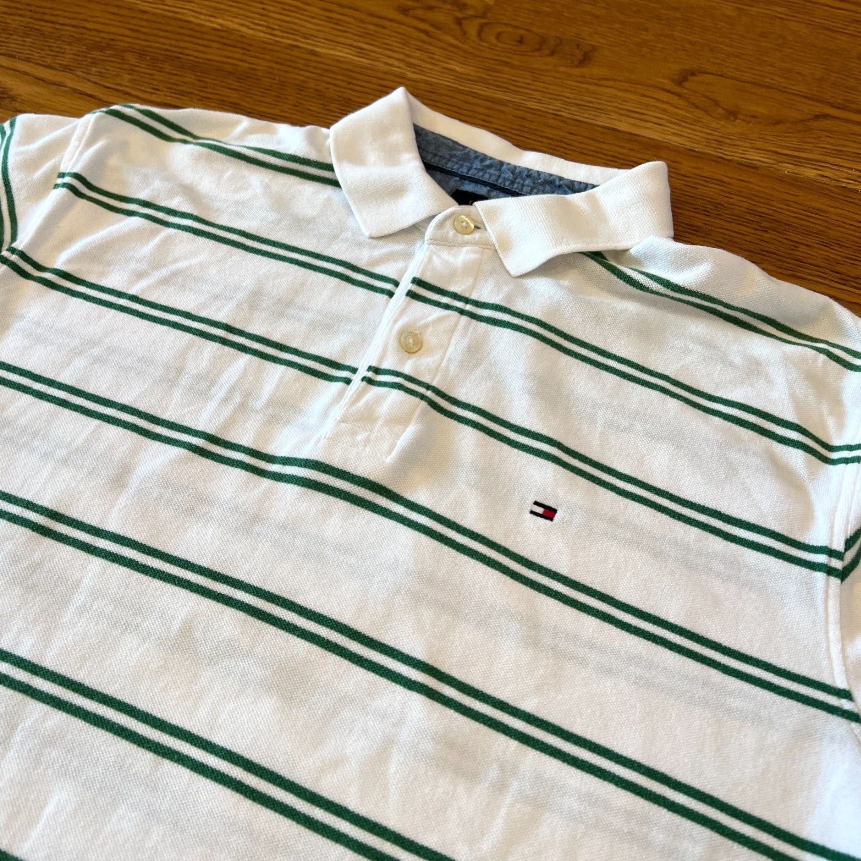 Tommy Hilfiger VINTAGE Tommy Hilfiger Polo Shirt Men XL Short Sleeve Striped White Green Knit Logo Casual Size US XL / EU 56 / 4 - 2 Thumbnail