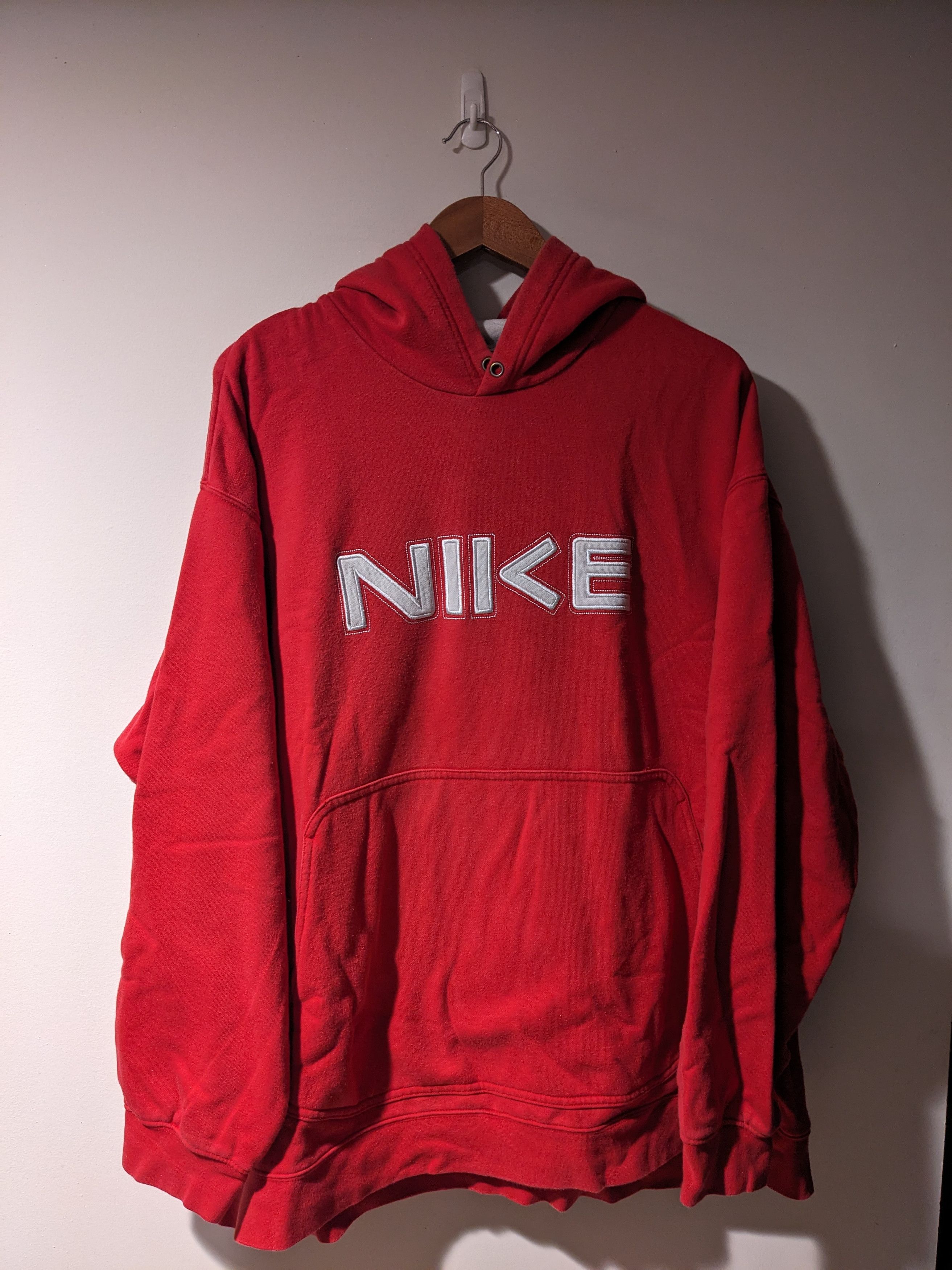 Nike × Vintage Vintage Y2K Nike Spell Out Red XX-Large Hoodie Size US XXL / EU 58 / 5 - 1 Thumbnail