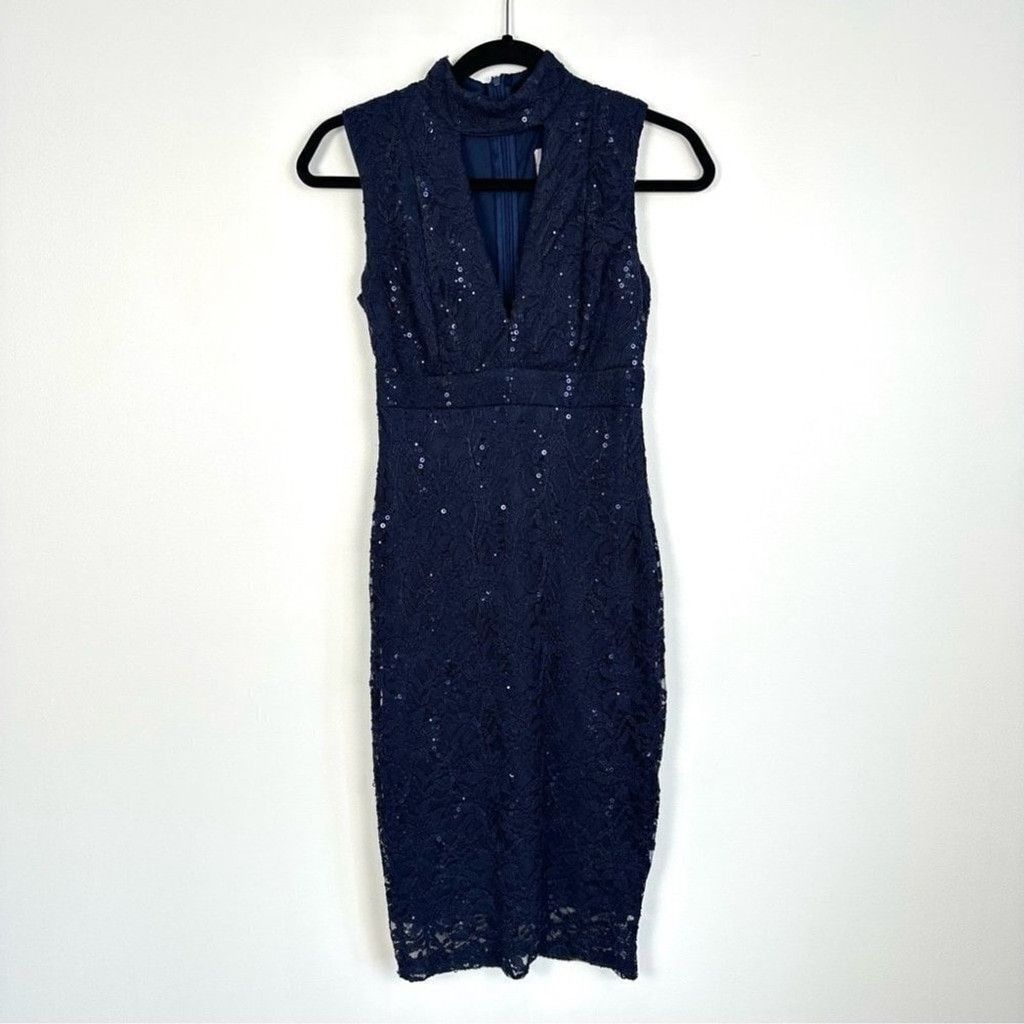 Other Jess Wright Sequin Floral Lace High Neck Dress Size 4 (UK 8) Size S / US 4 / IT 40 - 2 Thumbnail