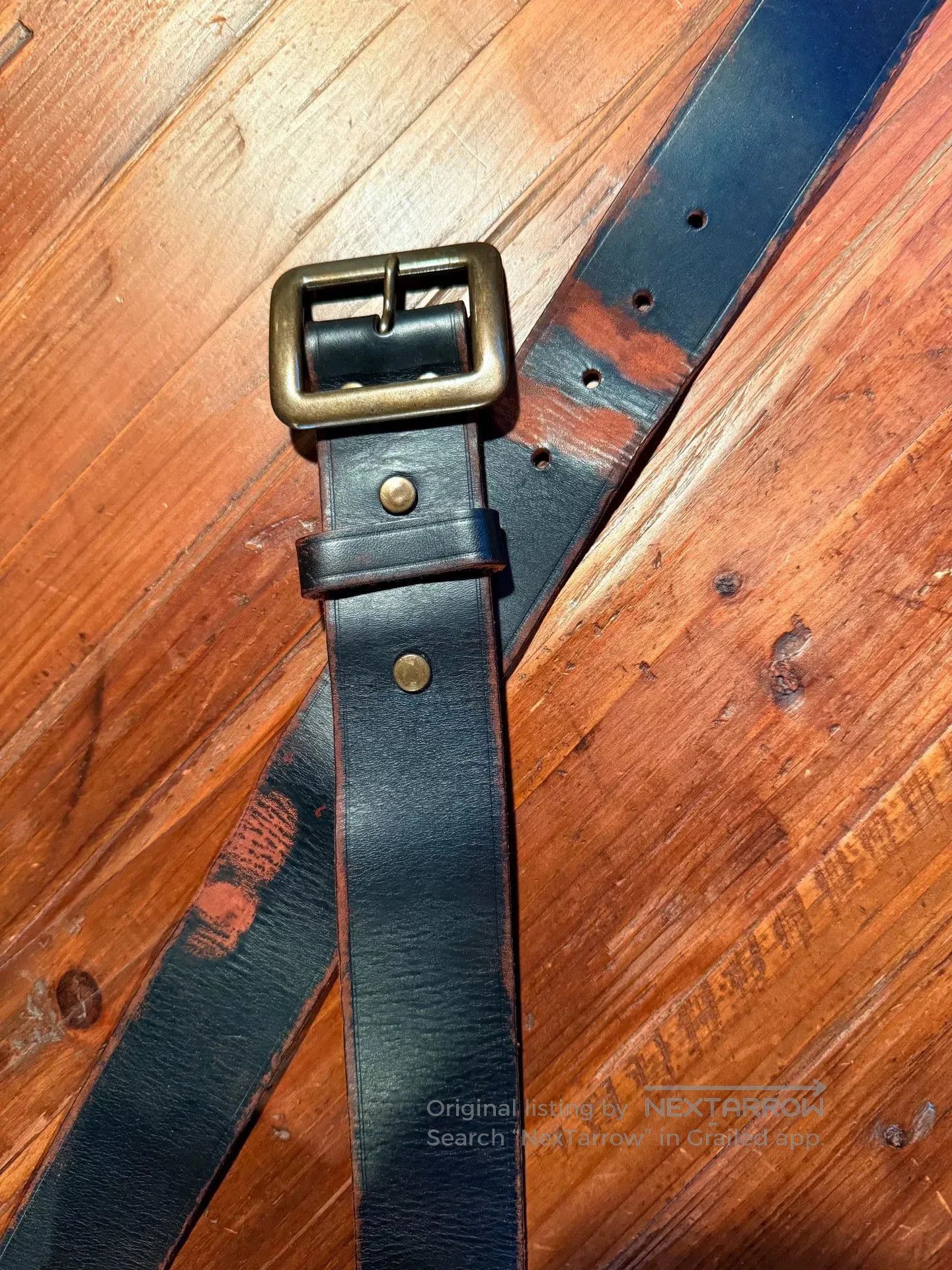 RRL Ralph Lauren RRL Black Leather Belt Brass Buckle Italy. Size ONE SIZE - 2 Thumbnail