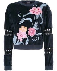 Chloe See by Chloe Floral Velour Crochet Sleeve Pullove Sweatshirt Size L / US 10 / IT 46 - 3 Thumbnail