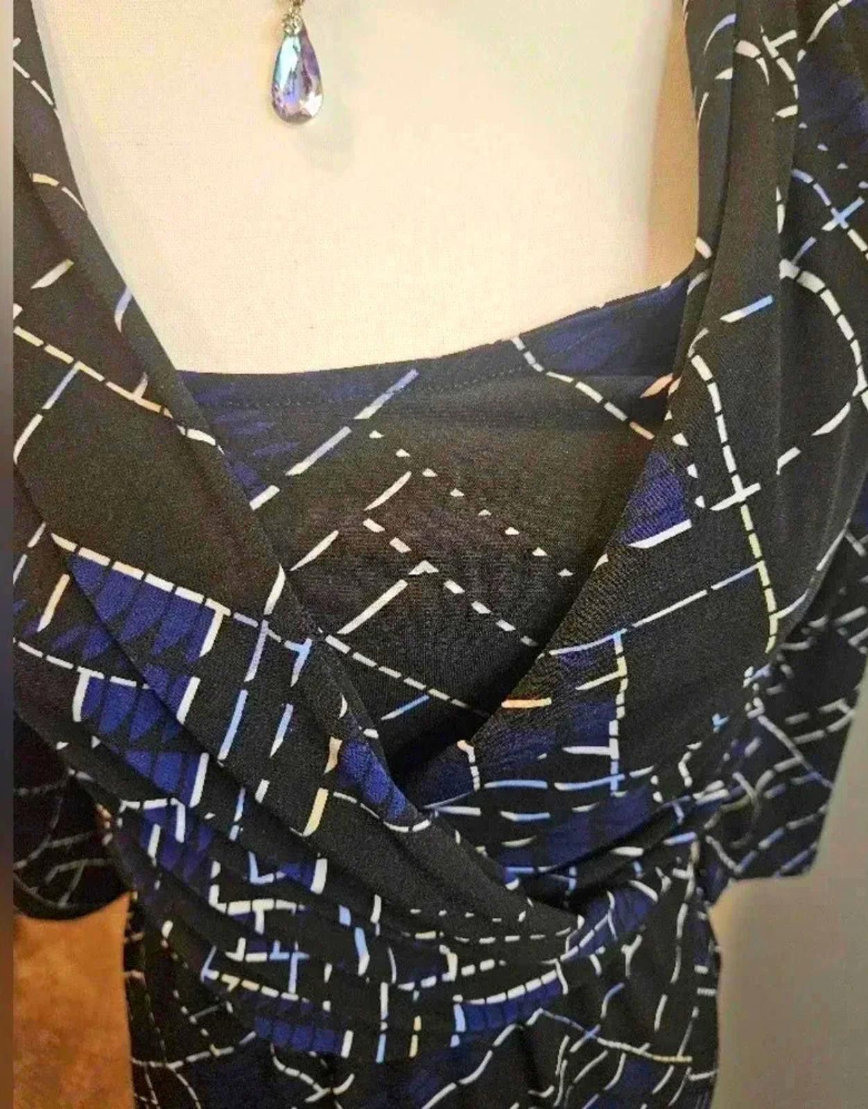 Designer WHBM Black and Blue Printed Dress with 3/4 Sleeves #H25 Size XXS / US 00 / IT 34 - 4 Thumbnail