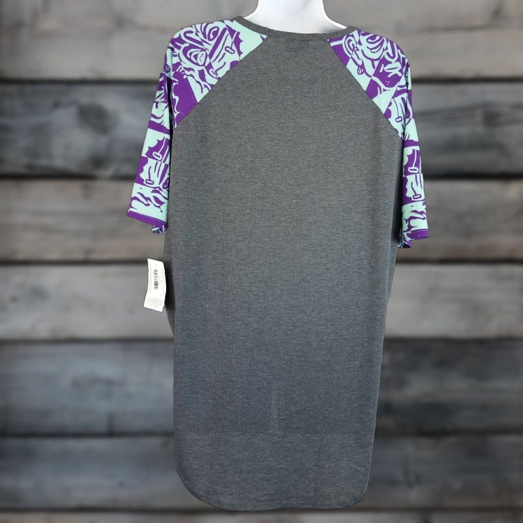Vintage LuLaRoe Womens Irma Top Sz 2XS Gray Purple Faces Shirt Womens 2XS Gray Pu llover T-Shirt LuLaRoe Irma Top 2XS Gray Purple Faces Size XXS / US 00 / IT 34 - 1 Thumbnail