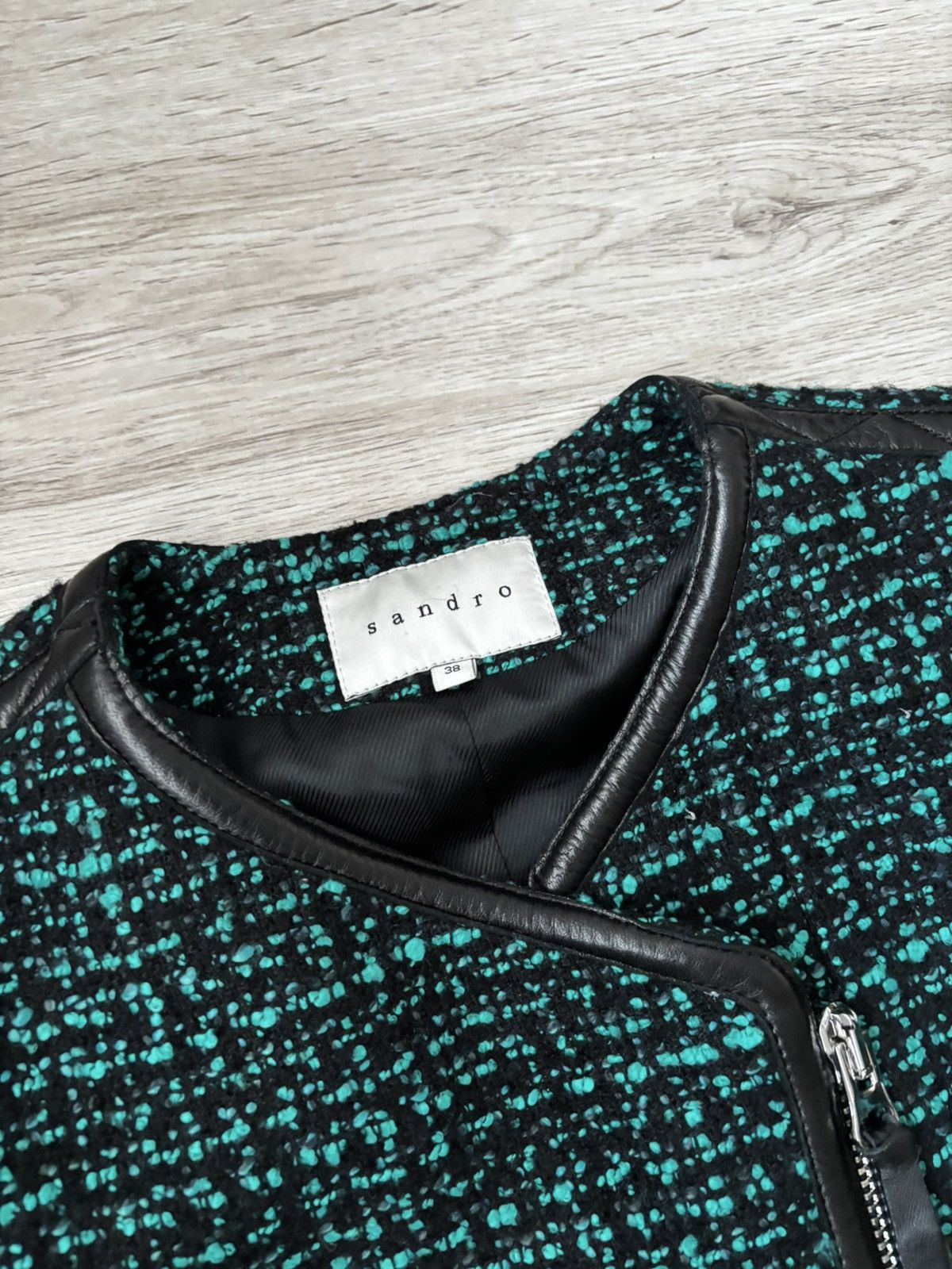 Sandro Sandro Paris Emerald Green Wool-Blend Leather Trim Short Size S / US 4 / IT 40 - 3 Thumbnail