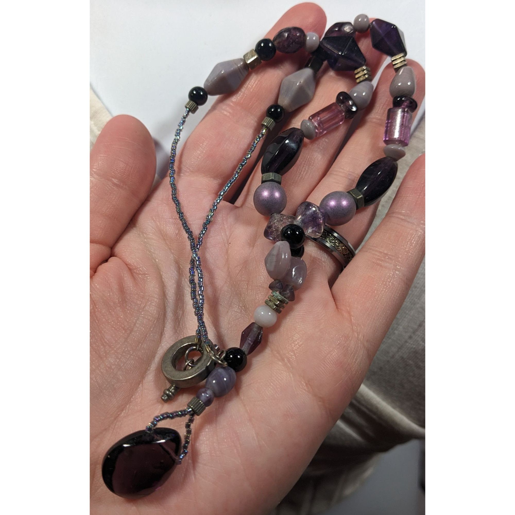 Other Handmade Purple Glass And Stone Y Necklace Size ONE SIZE - 5 Thumbnail