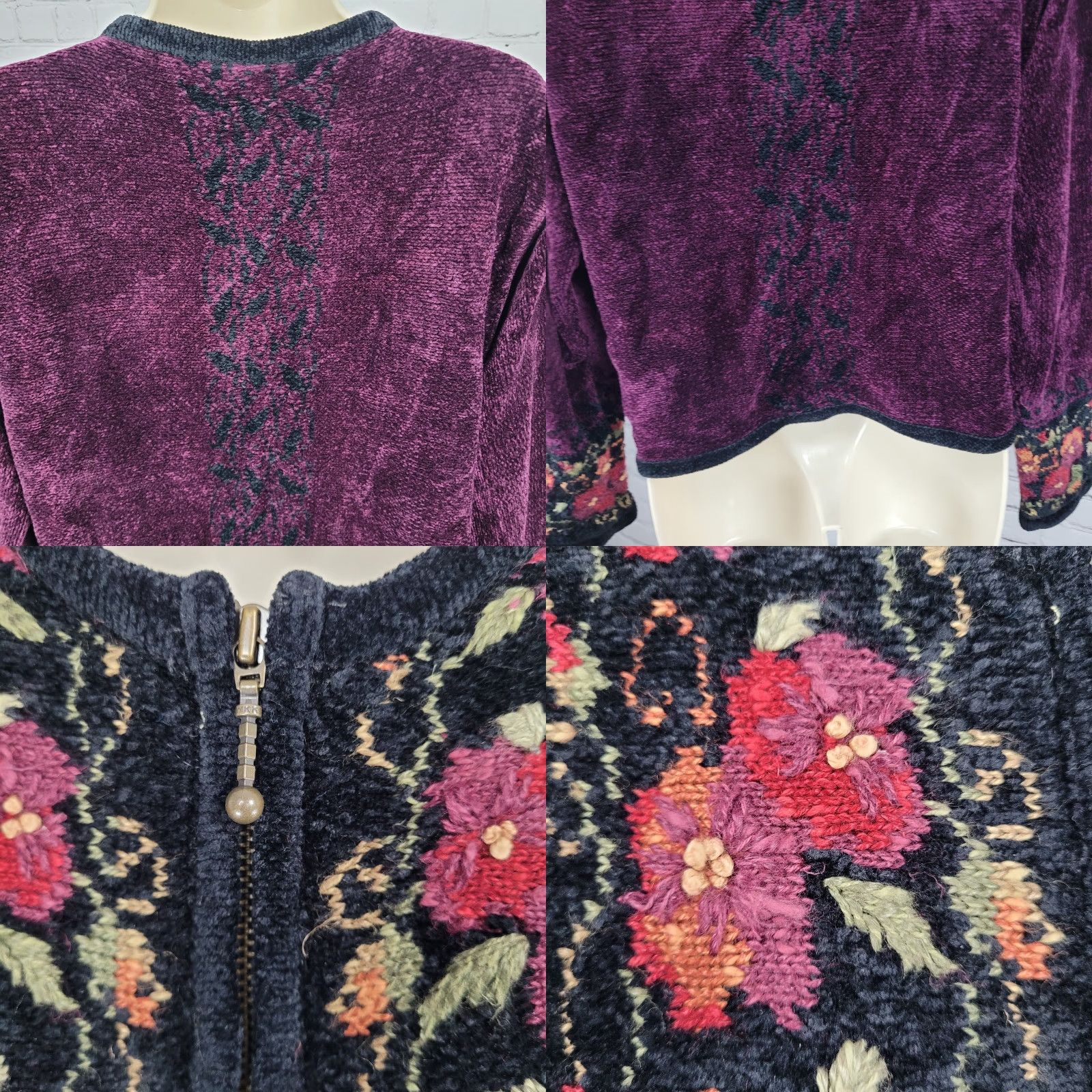 Coldwater Creek Coldwater Creek Purple Velvet Floral Embroidered Full Zip Jacket Small S Size S / US 4 / IT 40 - 8 Thumbnail