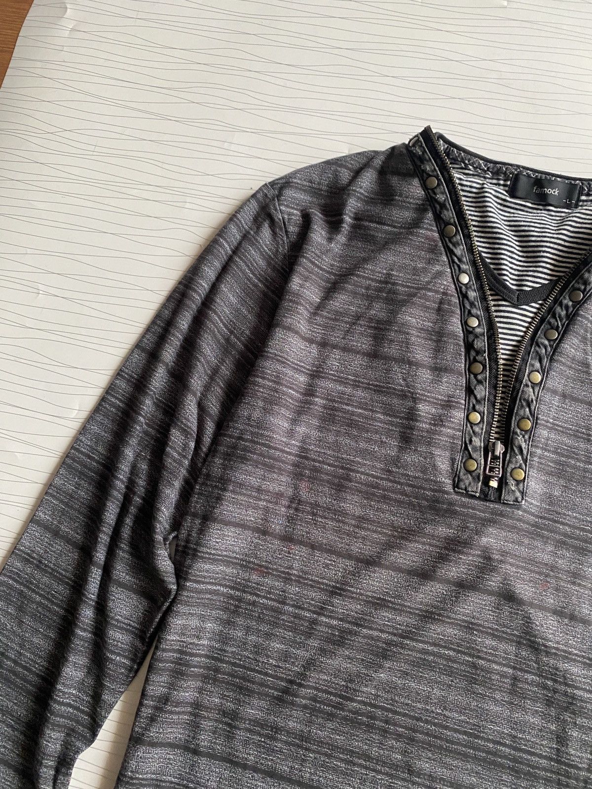 Raf Simons Japanese Famock Studed Zipper Double Layer Tee Size US L / EU 52-54 / 3 - 5 Thumbnail