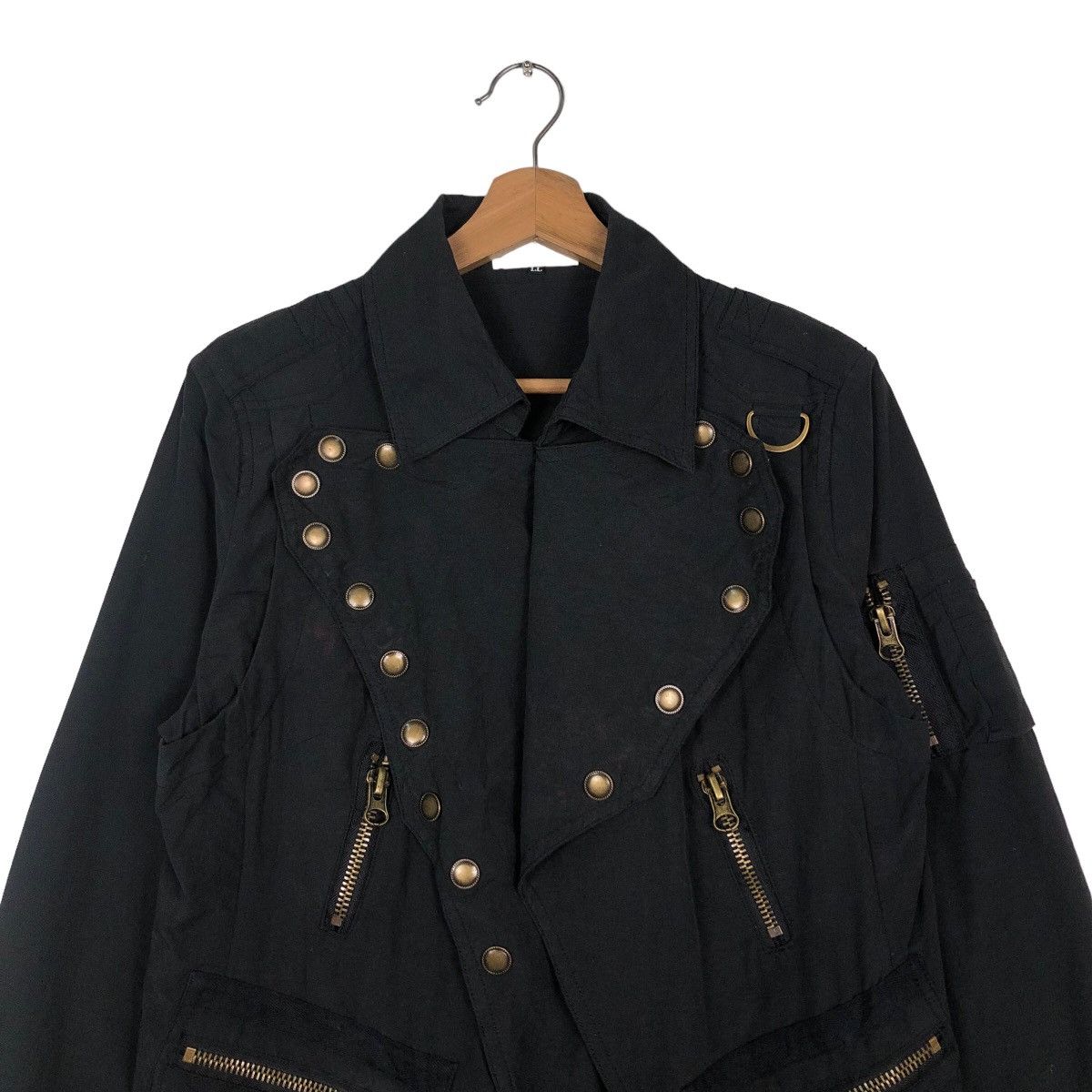 Japanese Brand Rich Black Double Collar Biker Jacket Punk Otto Issey Miyake Size US L / EU 52-54 / 3 - 3 Thumbnail