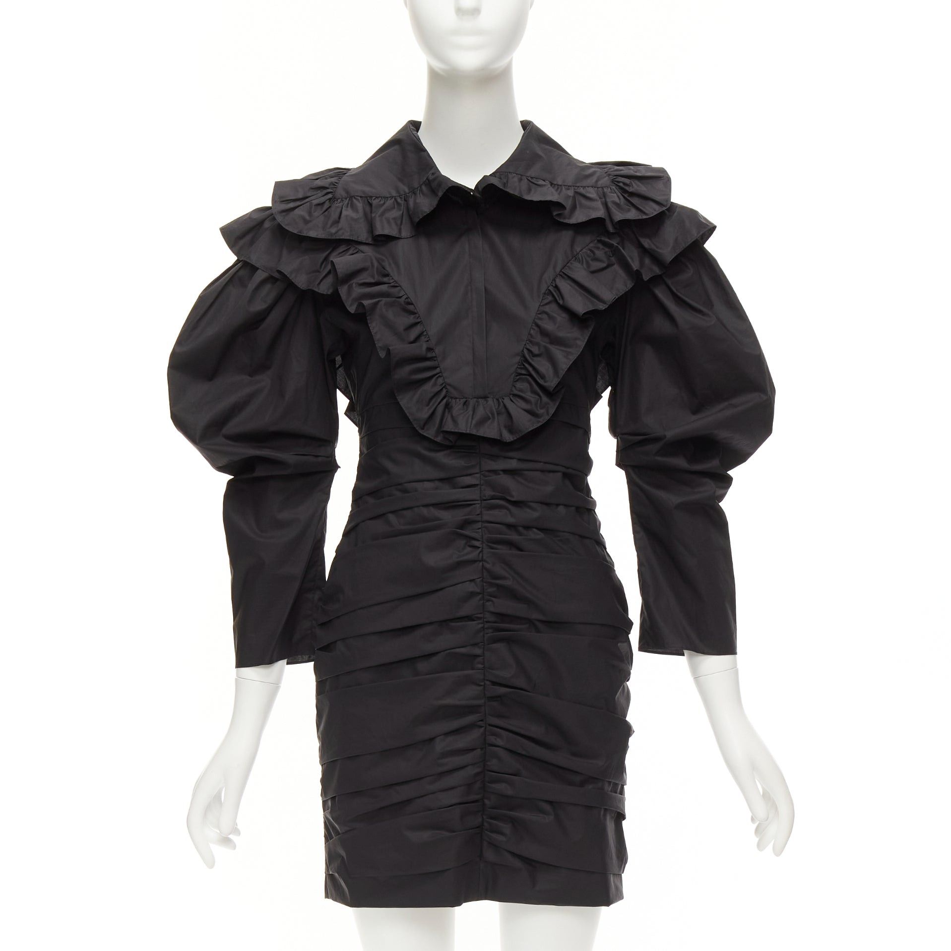 Philosophy di Lorenzo Serafini PHILOSOPHY DI LORENZO SERAFINI black poplin ruffle collar puff sleeve dress IT38 XS Size XS / US 0-2 / IT 36-38 - 1 Thumbnail