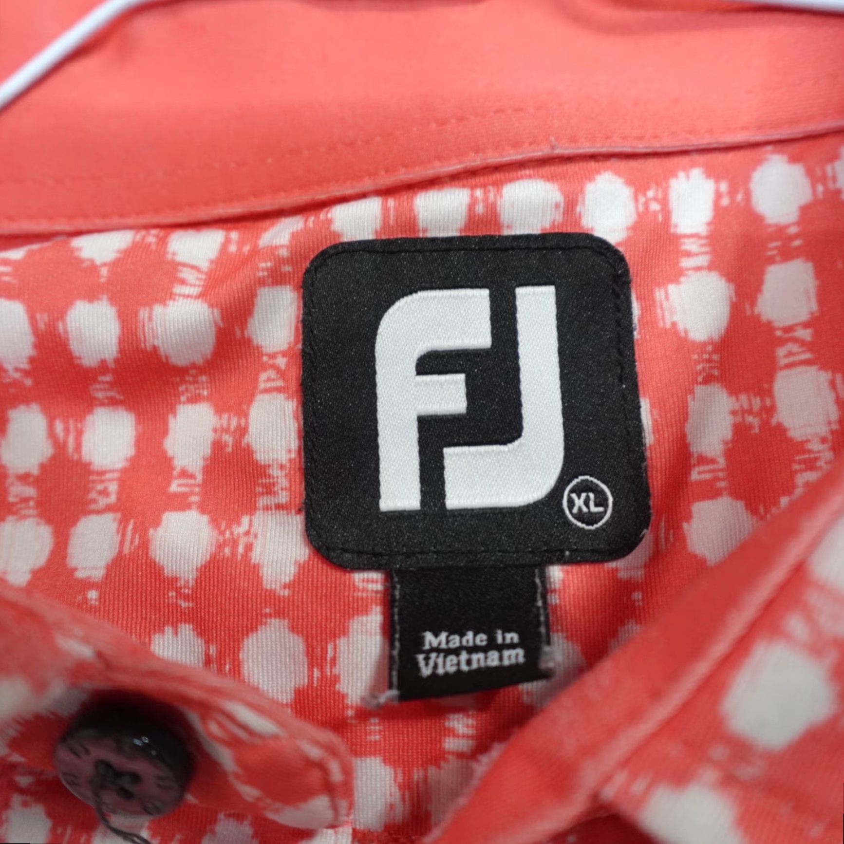 Footjoy FootJoy Polo Shirt XL Red White Geometric Print Piney Branch Golf Club Mens Short Sleeve Button Collar Embroidered Performance Golf Size US XL / EU 56 / 4 - 4 Thumbnail