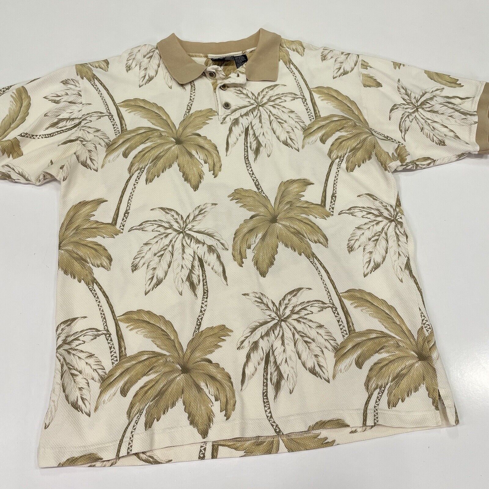 Ocean Pacific OP Ocean Pacific Sunwear Hawaiian Polo Shirt Beige Palm Sz L Size US L / EU 52-54 / 3 - 2 Thumbnail